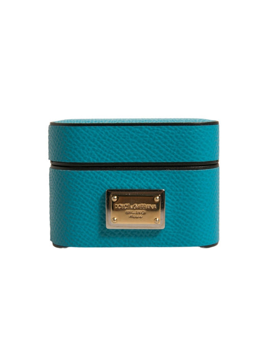 Dolce & Gabbana Green Leather Metal Logo Plaque Holder Airpods Case Curated Luxury Accessories by Orvyn