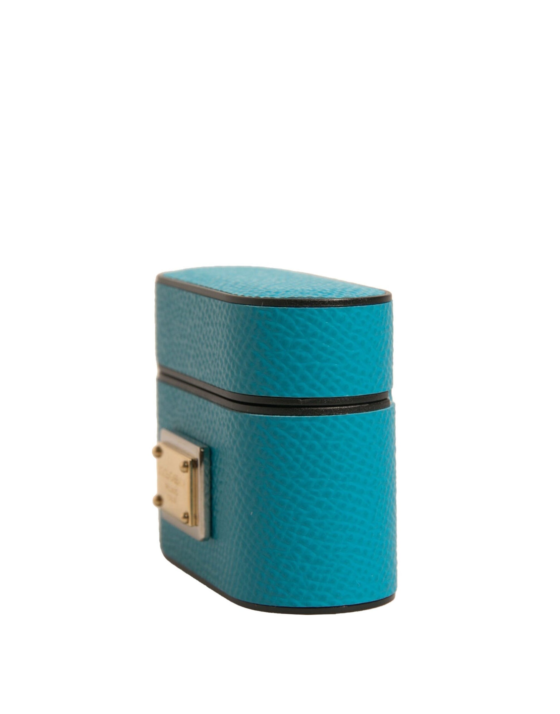 Dolce & Gabbana Green Leather Metal Logo Plaque Holder Airpods Case Curated Luxury Accessories by Orvyn