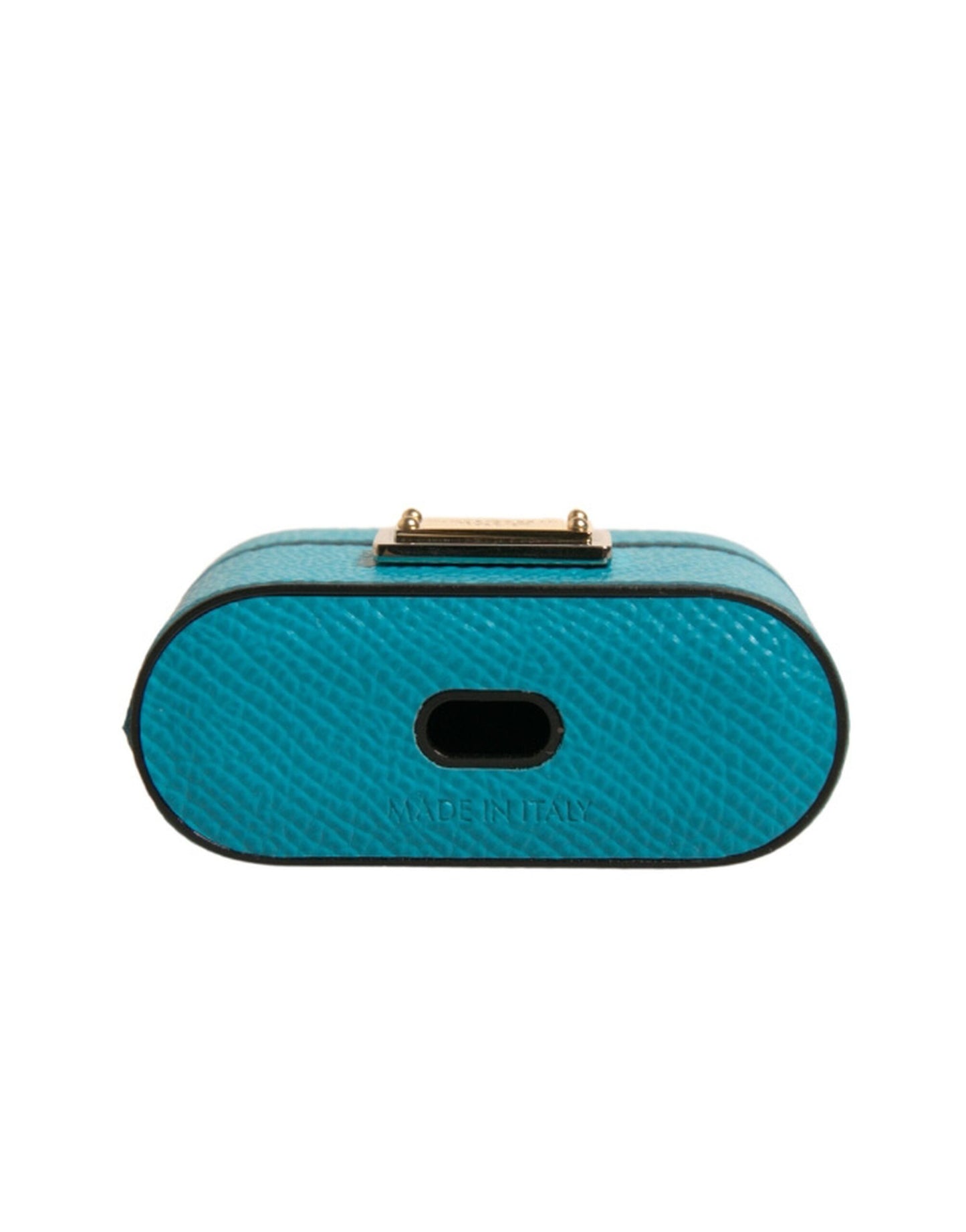 Dolce & Gabbana Green Leather Metal Logo Plaque Holder Airpods Case Curated Luxury Accessories by Orvyn