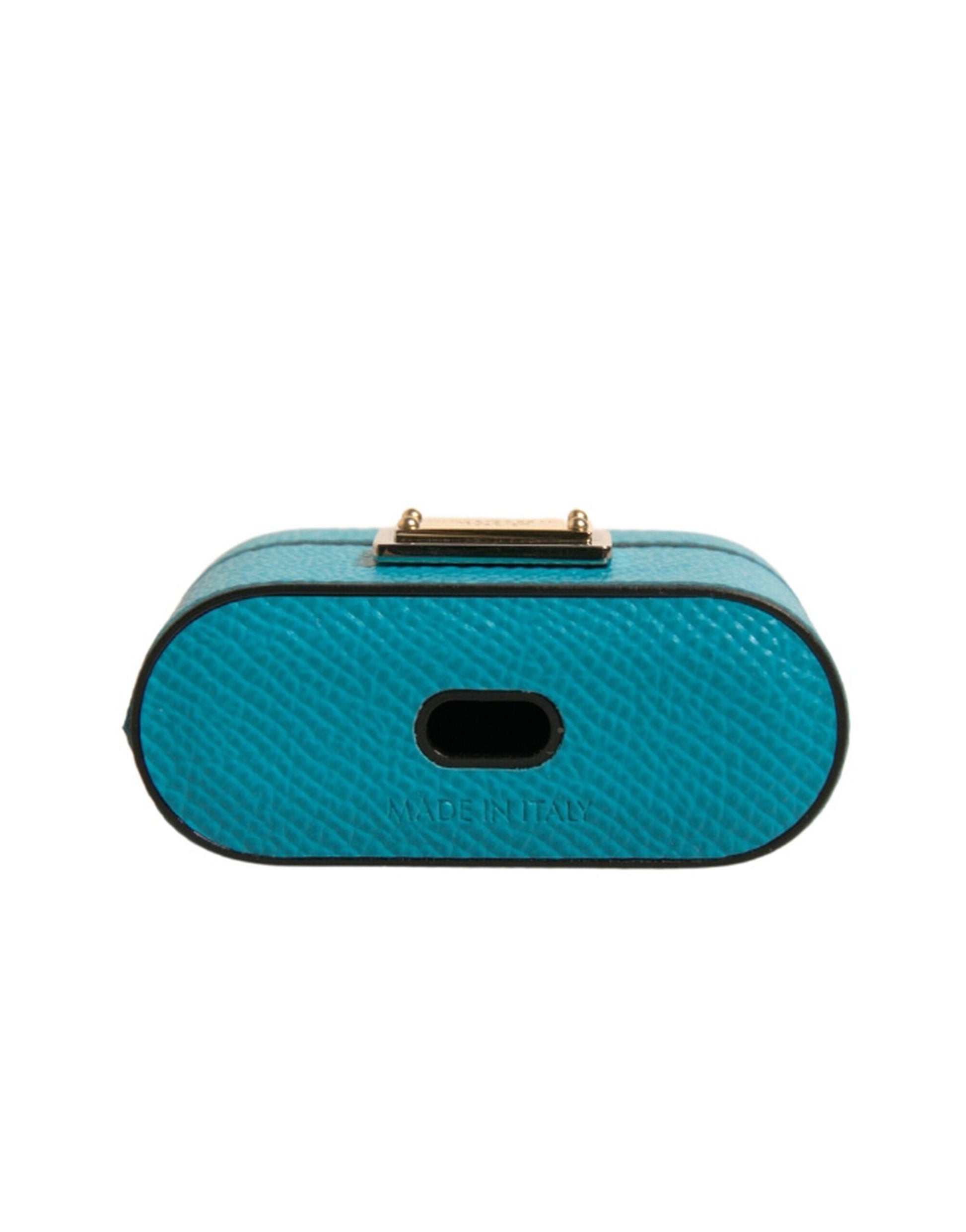 Dolce & Gabbana Green Leather Metal Logo Plaque Holder Airpods Case Curated Luxury Accessories by Orvyn