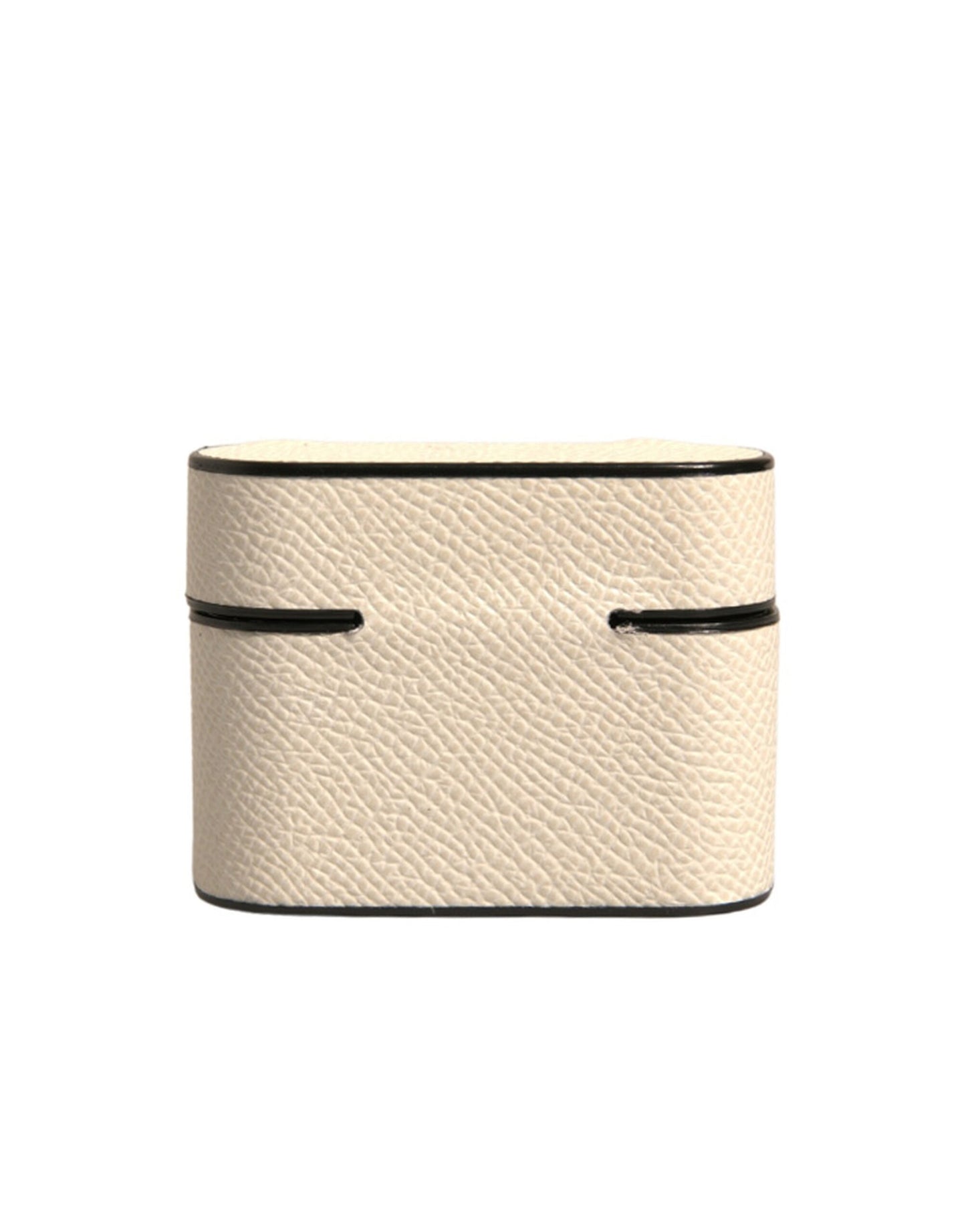Dolce & Gabbana White Leather Metal Logo Plaque Holder Airpods Case Curated Luxury Accessories by Orvyn