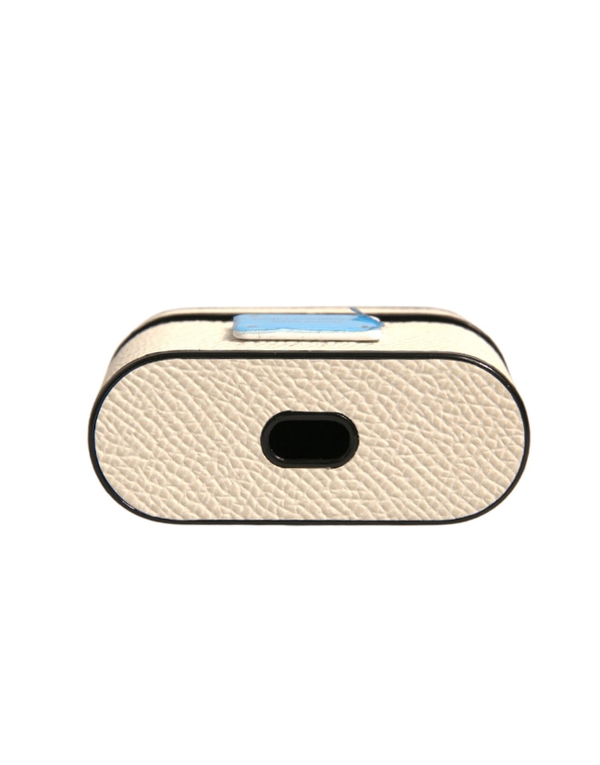 Dolce & Gabbana White Leather Metal Logo Plaque Holder Airpods Case Curated Luxury Accessories by Orvyn