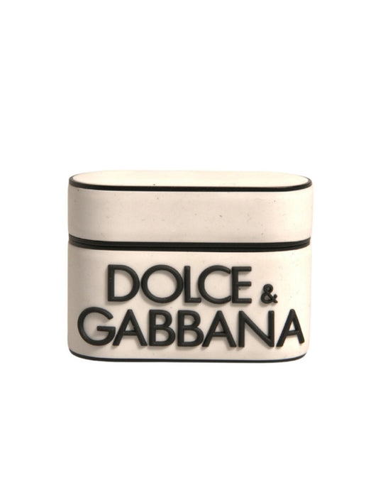 Dolce & Gabbana White PVC Embossed Logo Plaque Holder Airpods Case Curated Luxury Accessories by Orvyn