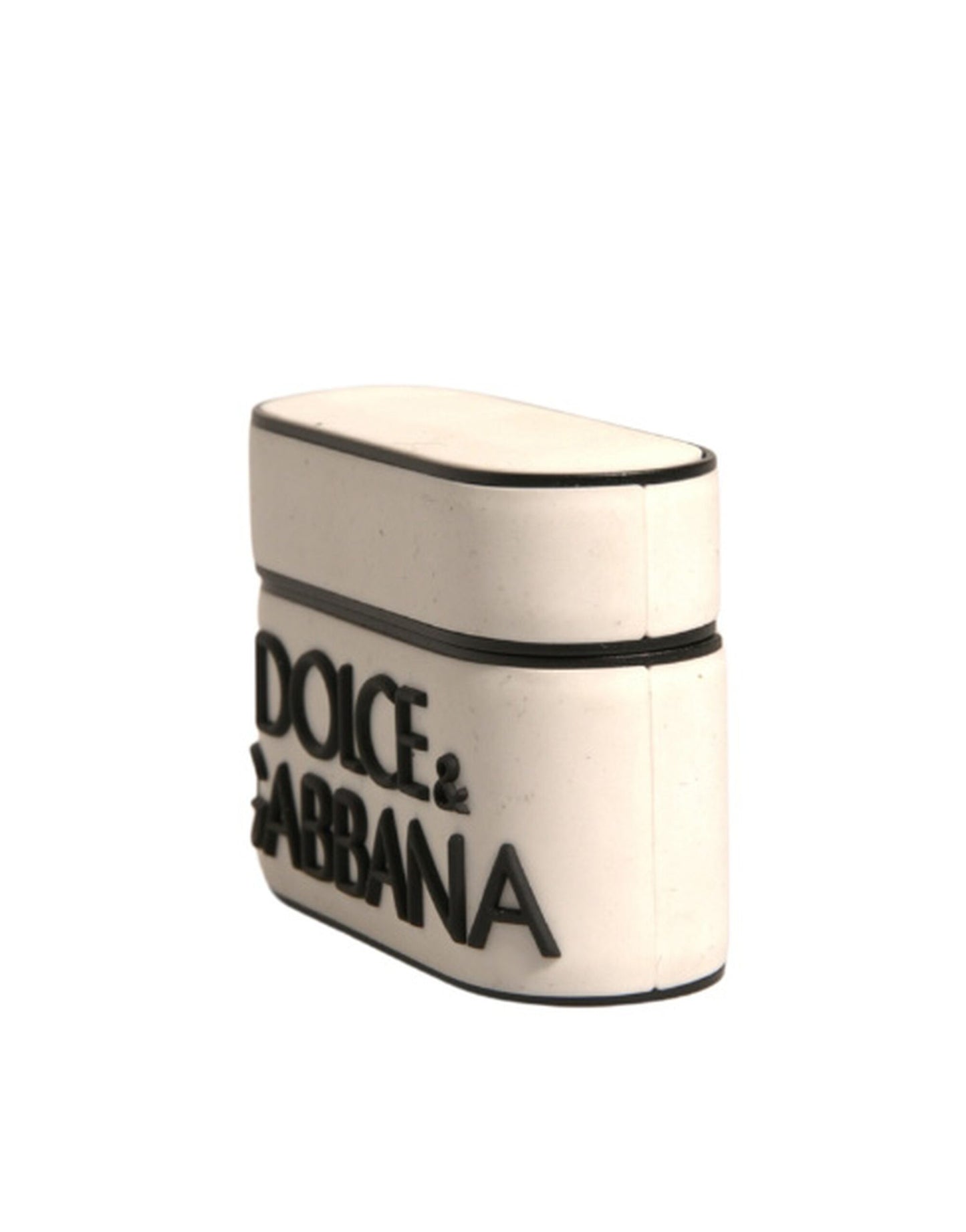 Dolce & Gabbana White PVC Embossed Logo Plaque Holder Airpods Case Curated Luxury Accessories by Orvyn