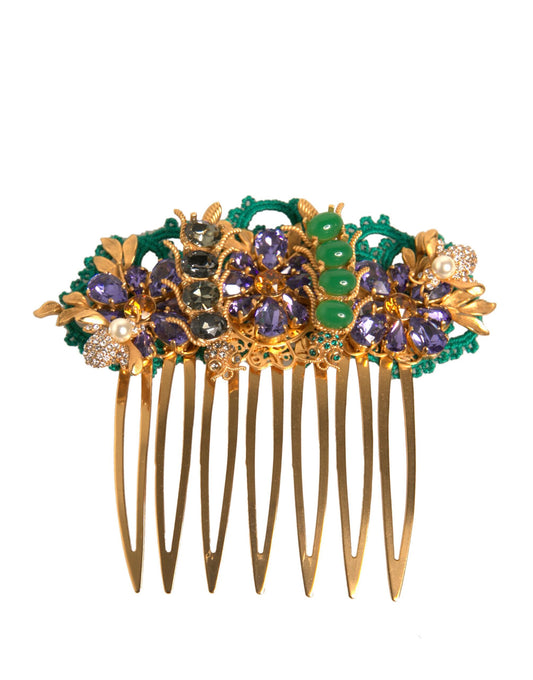 Dolce & Gabbana Gold Brass Crystals Hair Stick Comb Curated Luxury Accessories by Orvyn