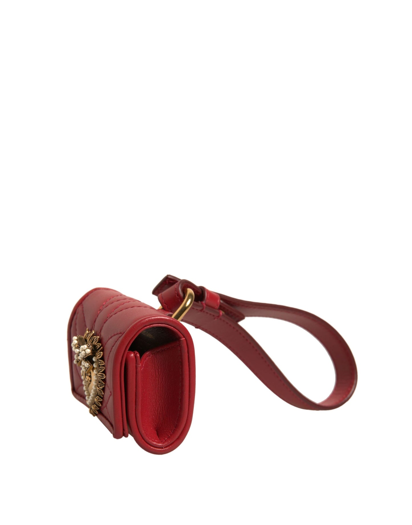 Dolce & Gabbana Black Leather Devotion Heart Strap Airpod Case Curated Luxury Accessories by Orvyn