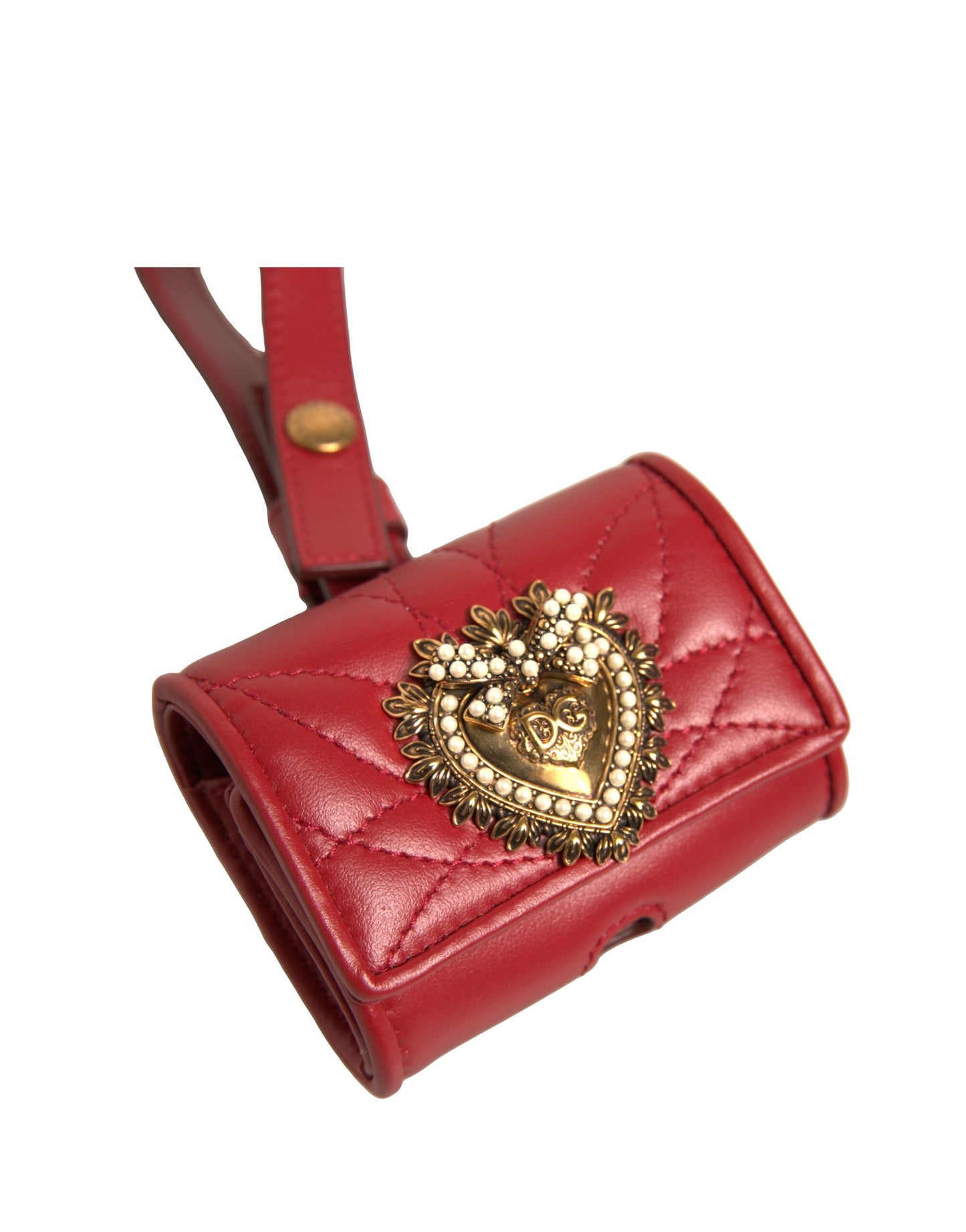 Dolce & Gabbana Black Leather Devotion Heart Strap Airpod Case Curated Luxury Accessories by Orvyn