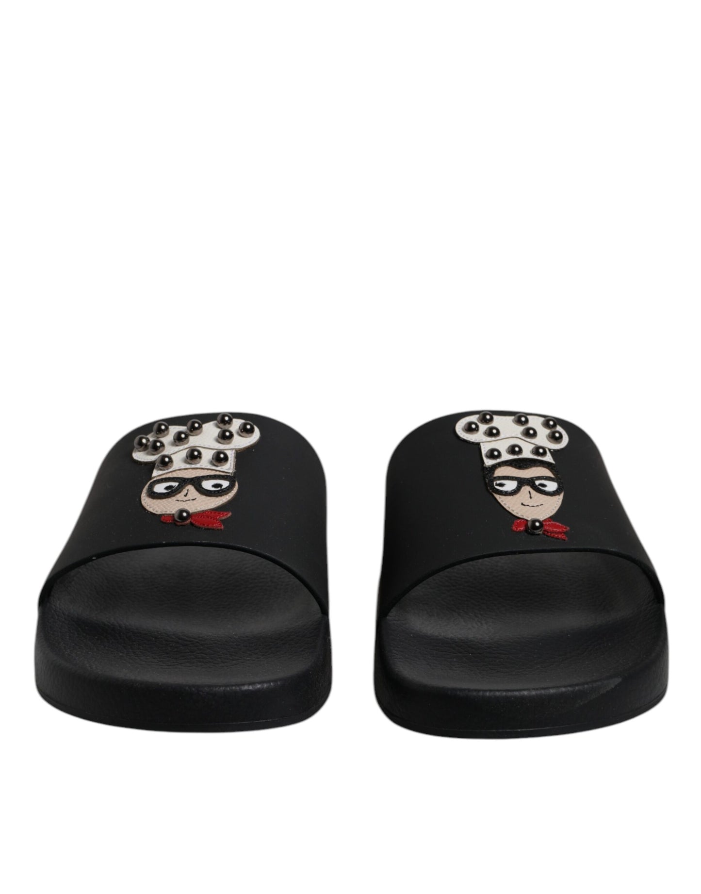Dolce & Gabbana Black Leather Slides Sandals Beachwear Shoes Curated Luxury Accessories by Orvyn