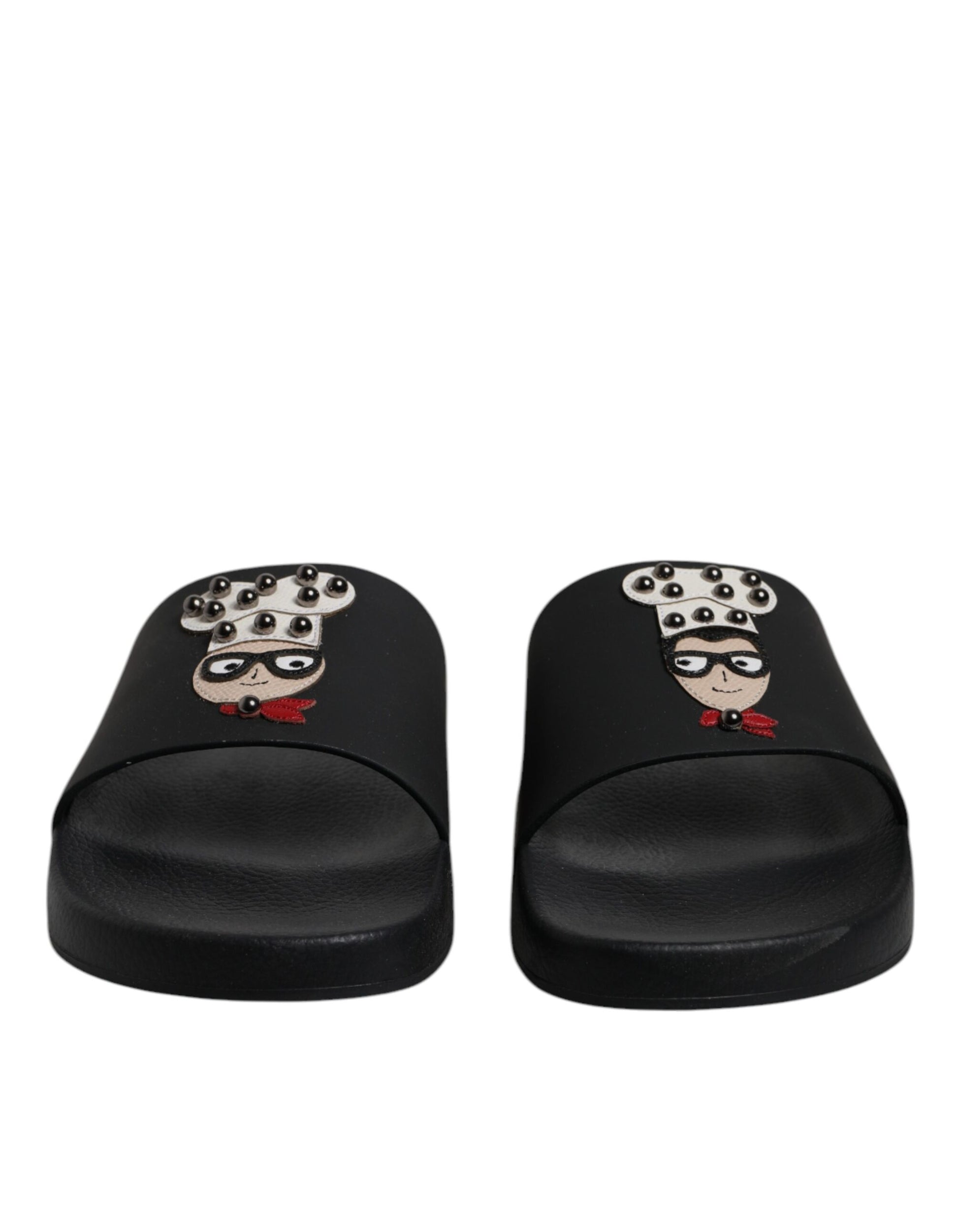 Dolce & Gabbana Black Leather Slides Sandals Beachwear Shoes Curated Luxury Accessories by Orvyn