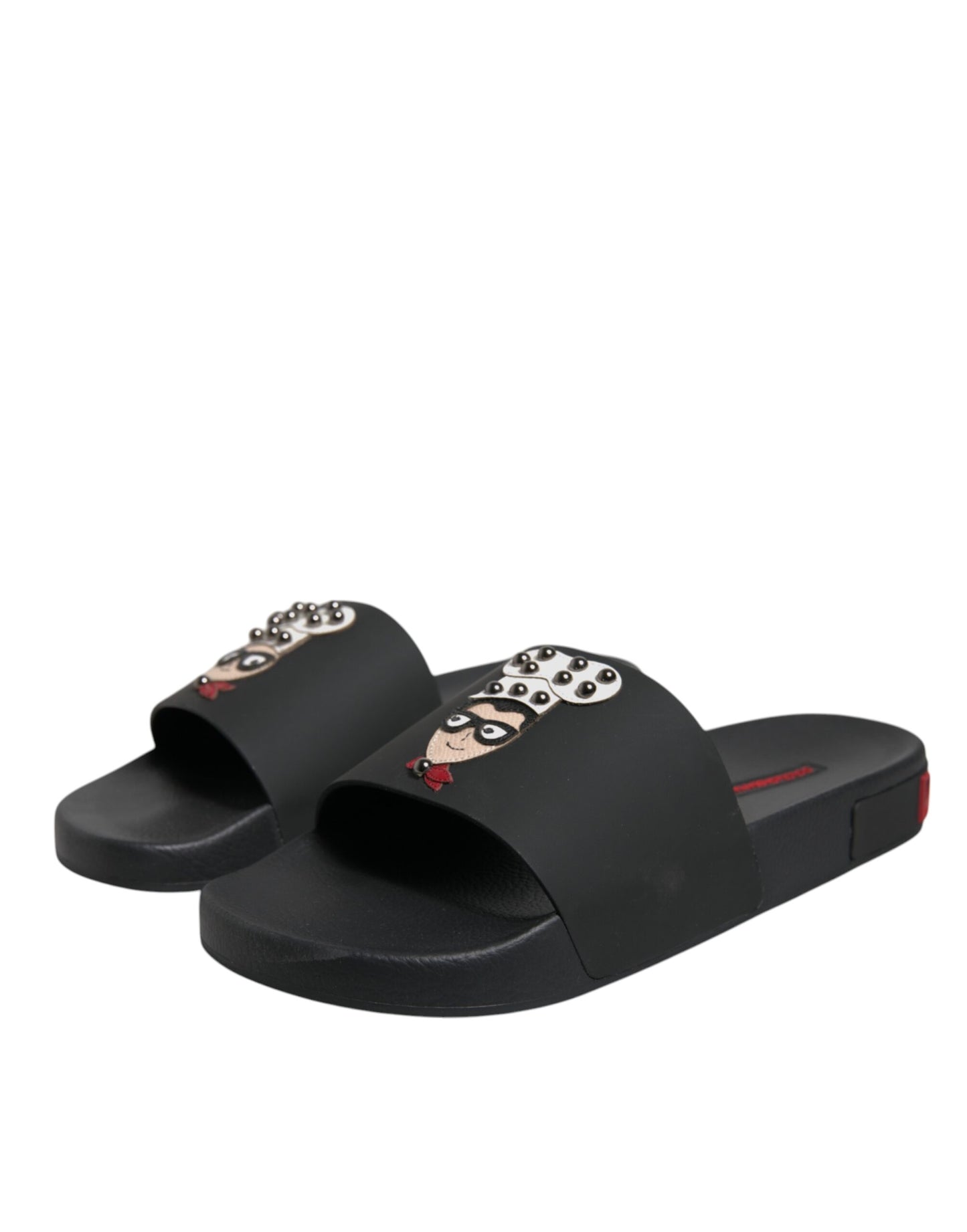 Dolce & Gabbana Black Leather Slides Sandals Beachwear Shoes Curated Luxury Accessories by Orvyn