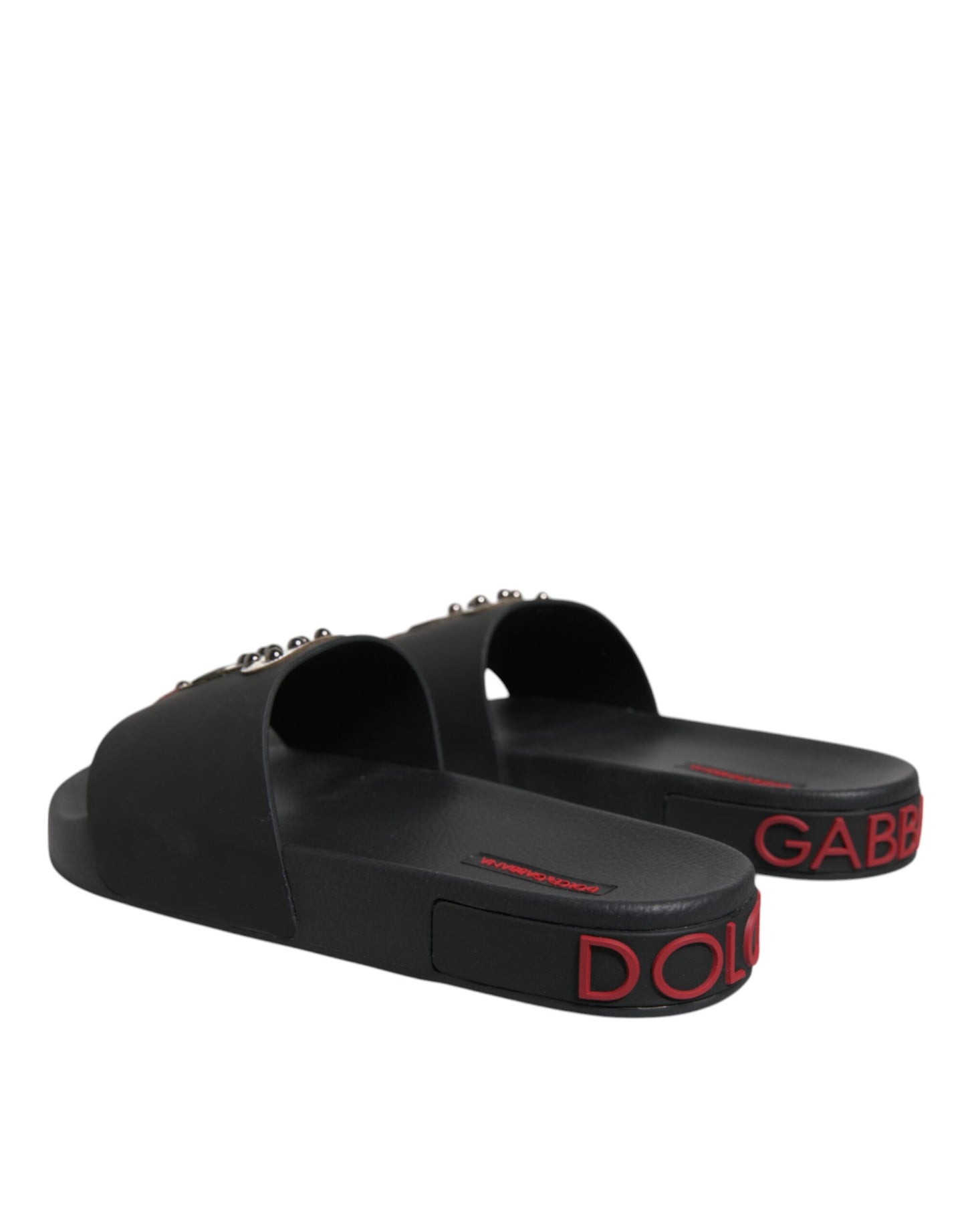 Dolce & Gabbana Black Leather Slides Sandals Beachwear Shoes Curated Luxury Accessories by Orvyn