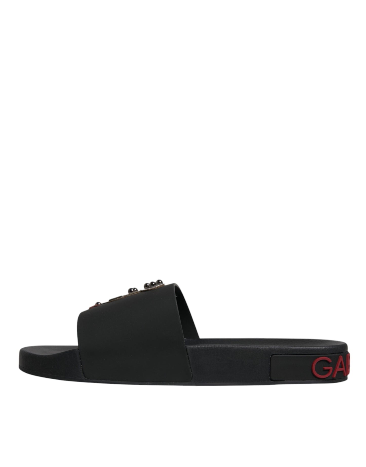 Dolce & Gabbana Black Leather Slides Sandals Beachwear Shoes Curated Luxury Accessories by Orvyn