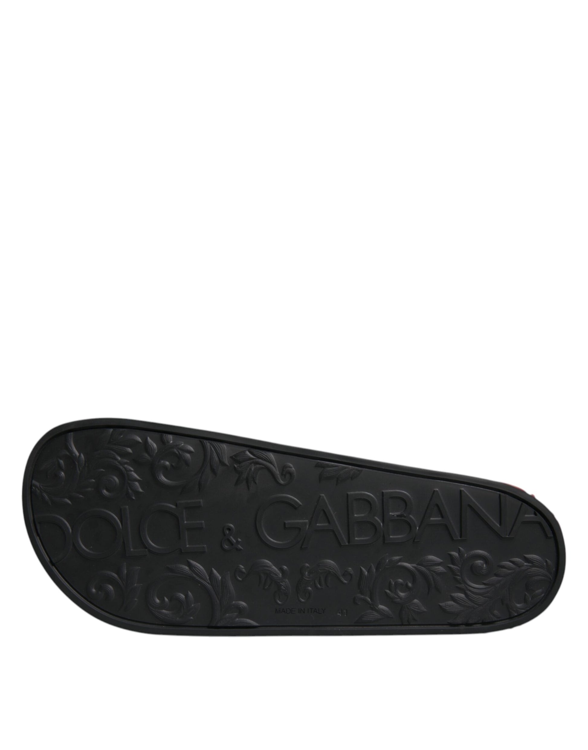 Dolce & Gabbana Black Leather Slides Sandals Beachwear Shoes Curated Luxury Accessories by Orvyn