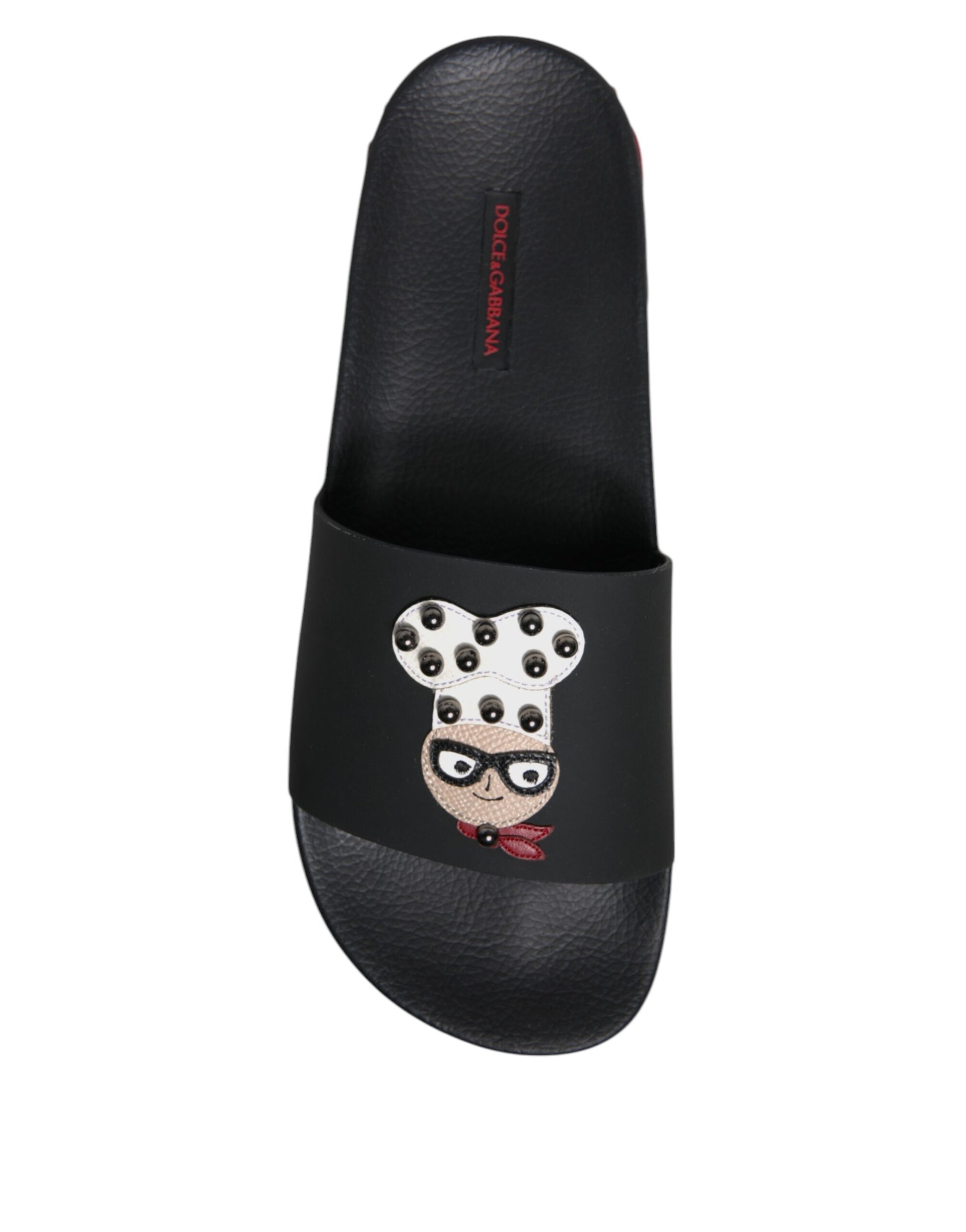 Dolce & Gabbana Black Leather Slides Sandals Beachwear Shoes Curated Luxury Accessories by Orvyn