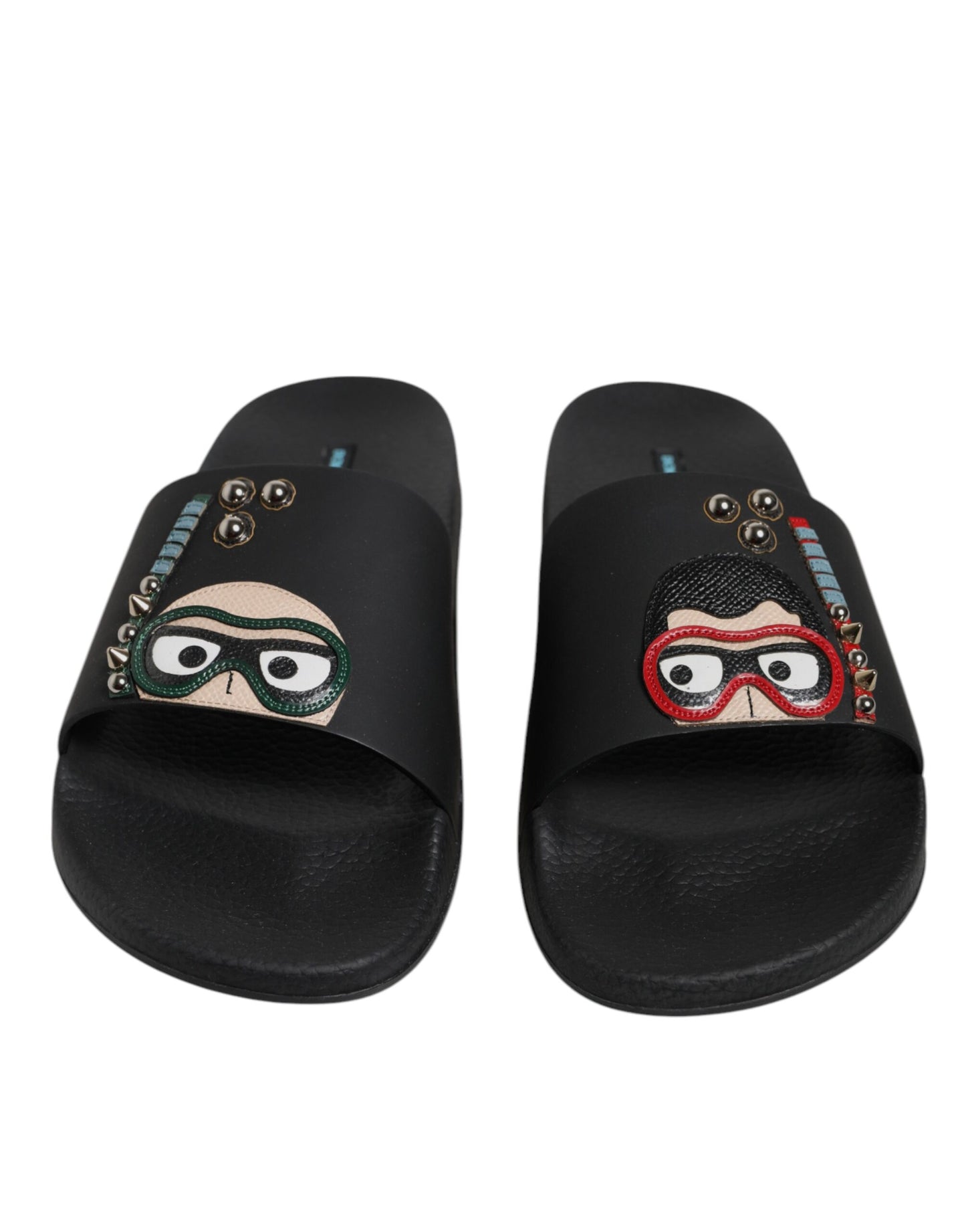 Dolce & Gabbana Black Divers Leather Flats Slides Sandals Beachwear Shoes Curated Luxury Accessories by Orvyn