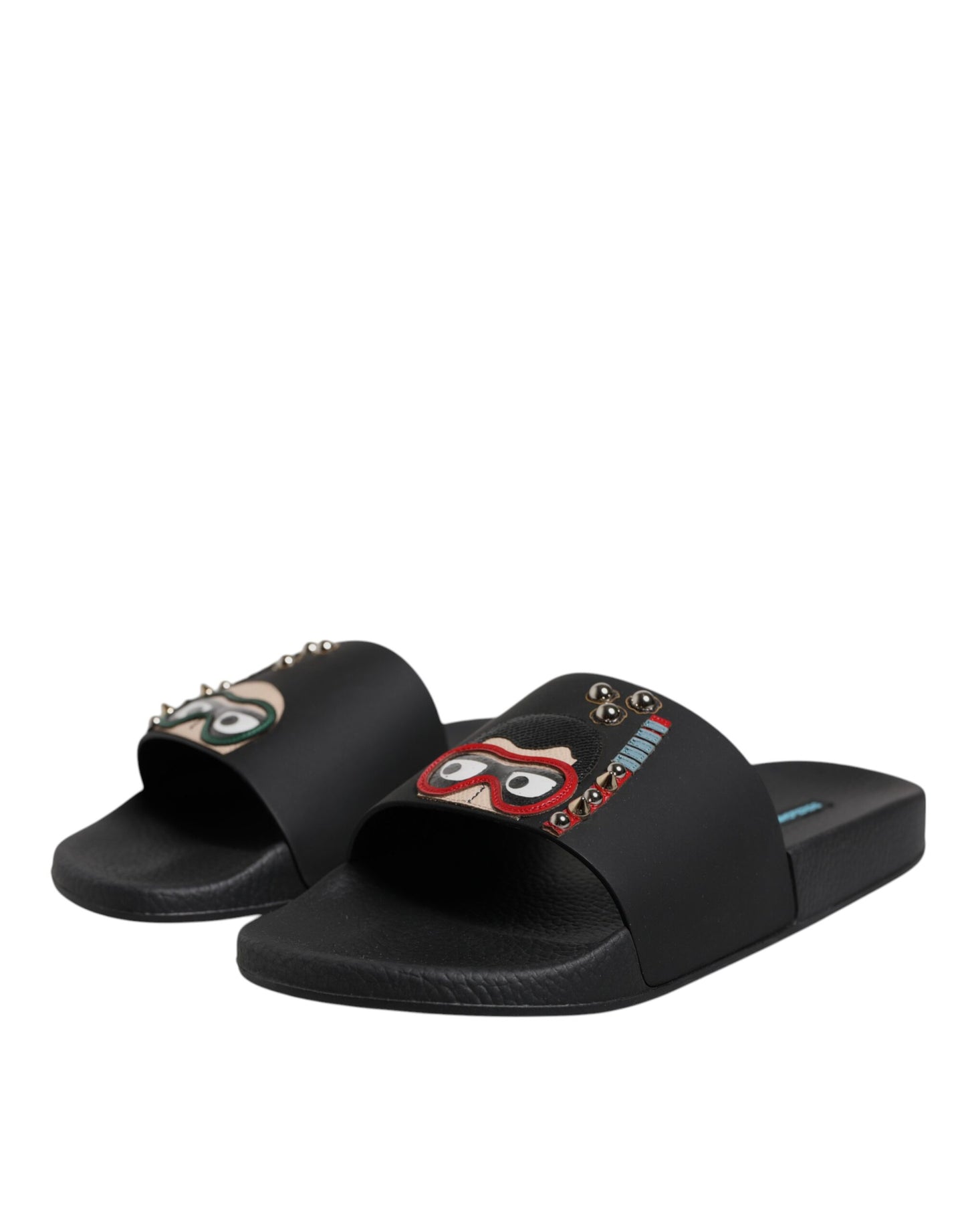 Dolce & Gabbana Black Divers Leather Flats Slides Sandals Beachwear Shoes Curated Luxury Accessories by Orvyn
