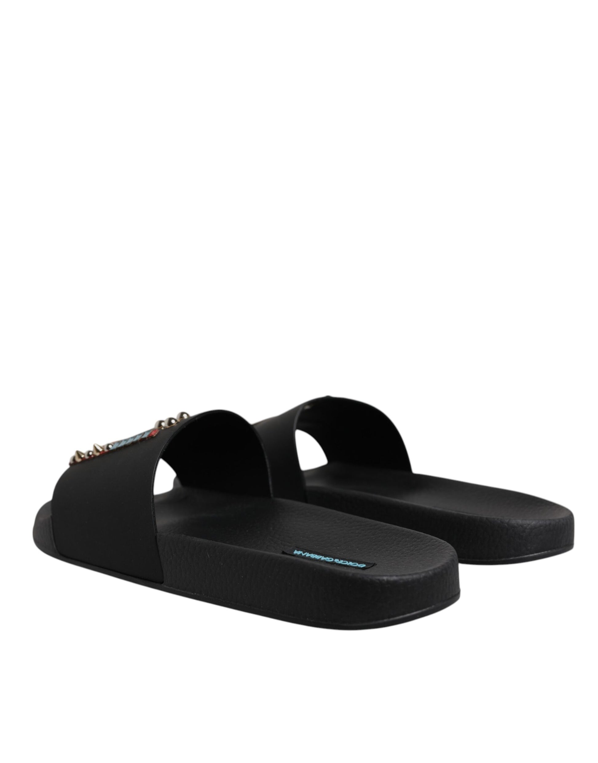 Dolce & Gabbana Black Divers Leather Flats Slides Sandals Beachwear Shoes Curated Luxury Accessories by Orvyn