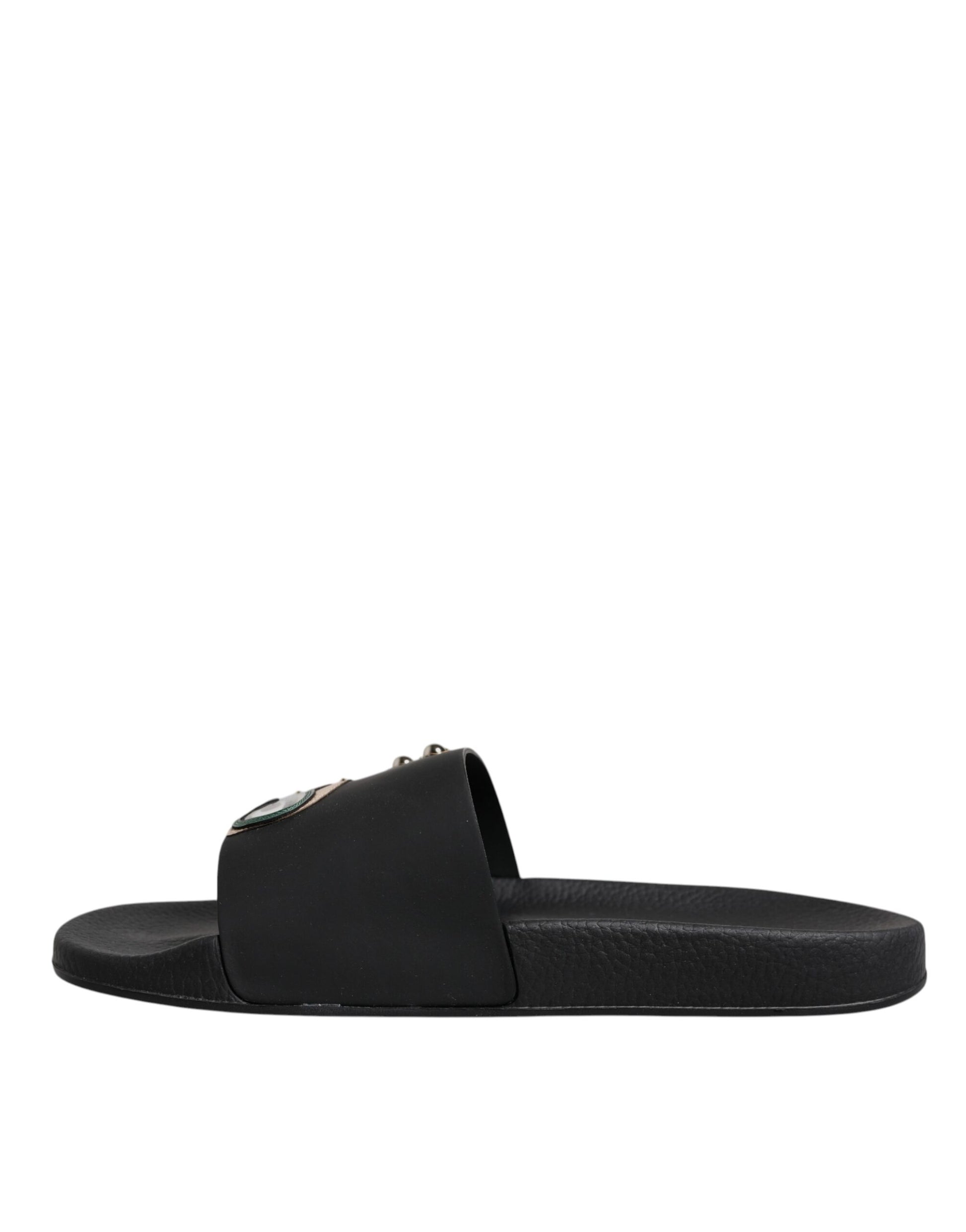 Dolce & Gabbana Black Divers Leather Flats Slides Sandals Beachwear Shoes Curated Luxury Accessories by Orvyn