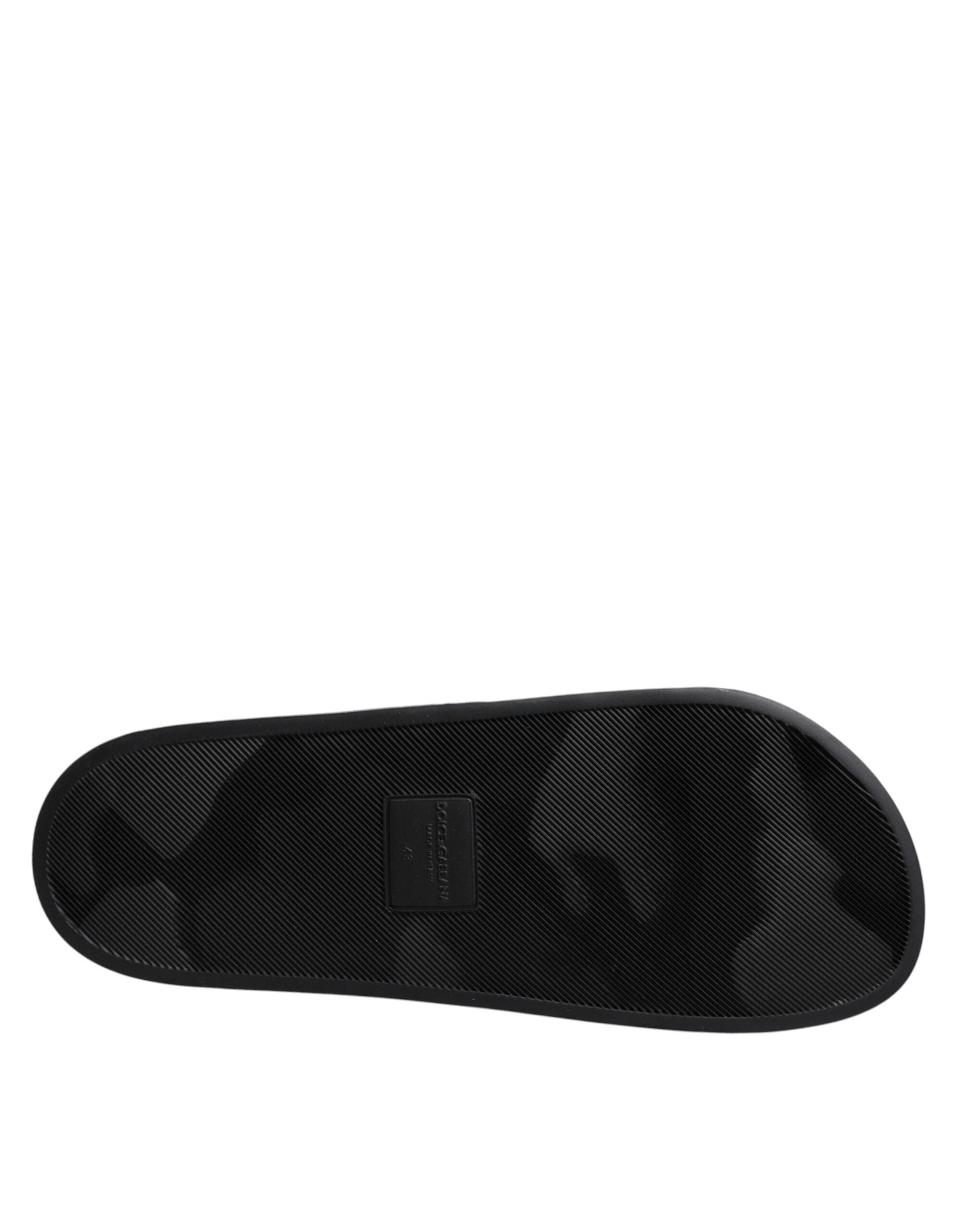Dolce & Gabbana Black Divers Leather Flats Slides Sandals Beachwear Shoes Curated Luxury Accessories by Orvyn