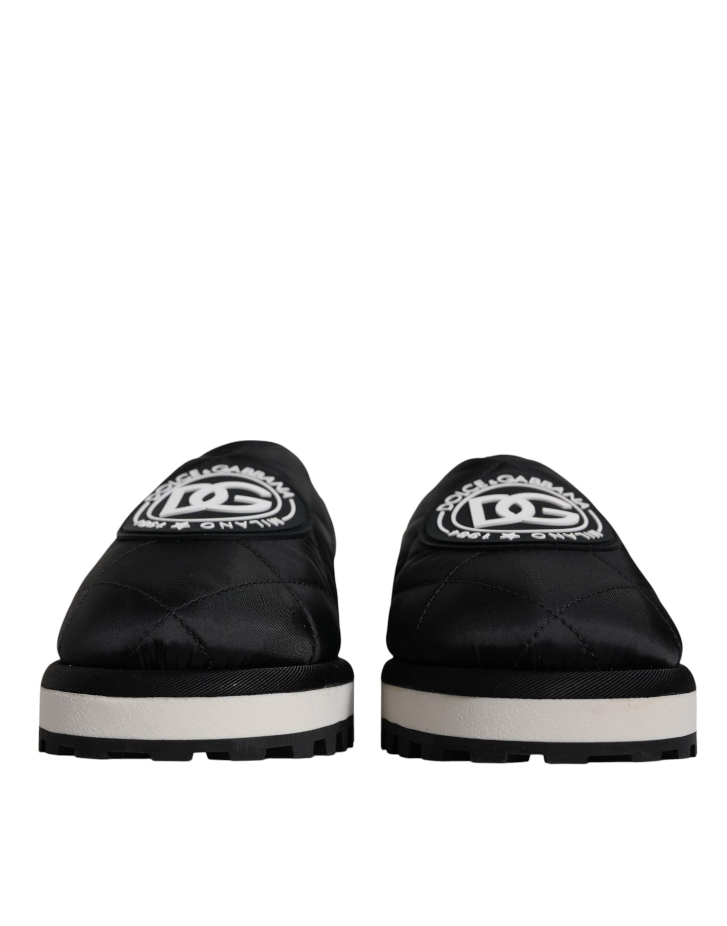 Dolce & Gabbana Black Nylon Quilted Logo Patch Sandals Slides Shoes Curated Luxury Accessories by Orvyn
