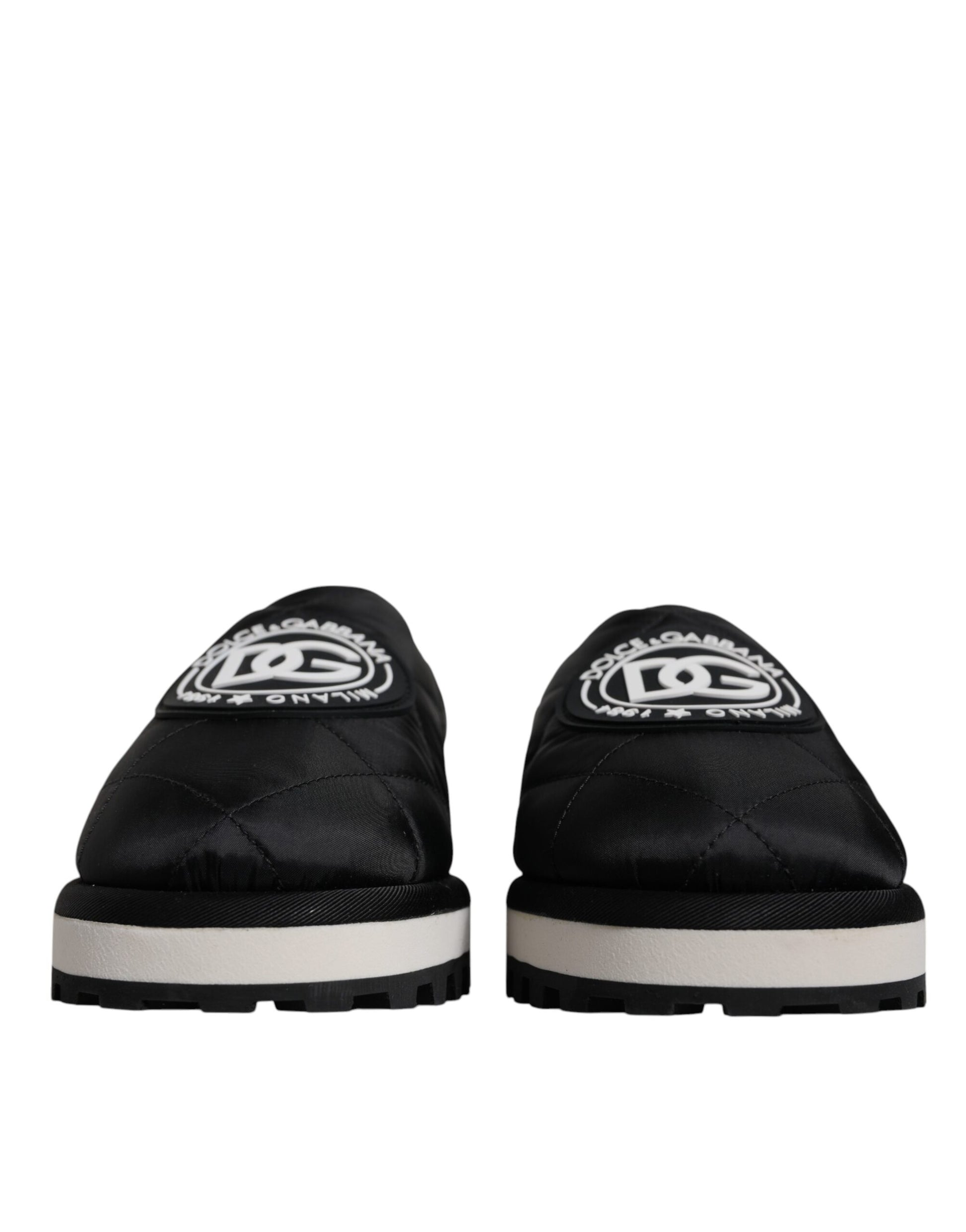 Dolce & Gabbana Black Nylon Quilted Logo Patch Sandals Slides Shoes Curated Luxury Accessories by Orvyn