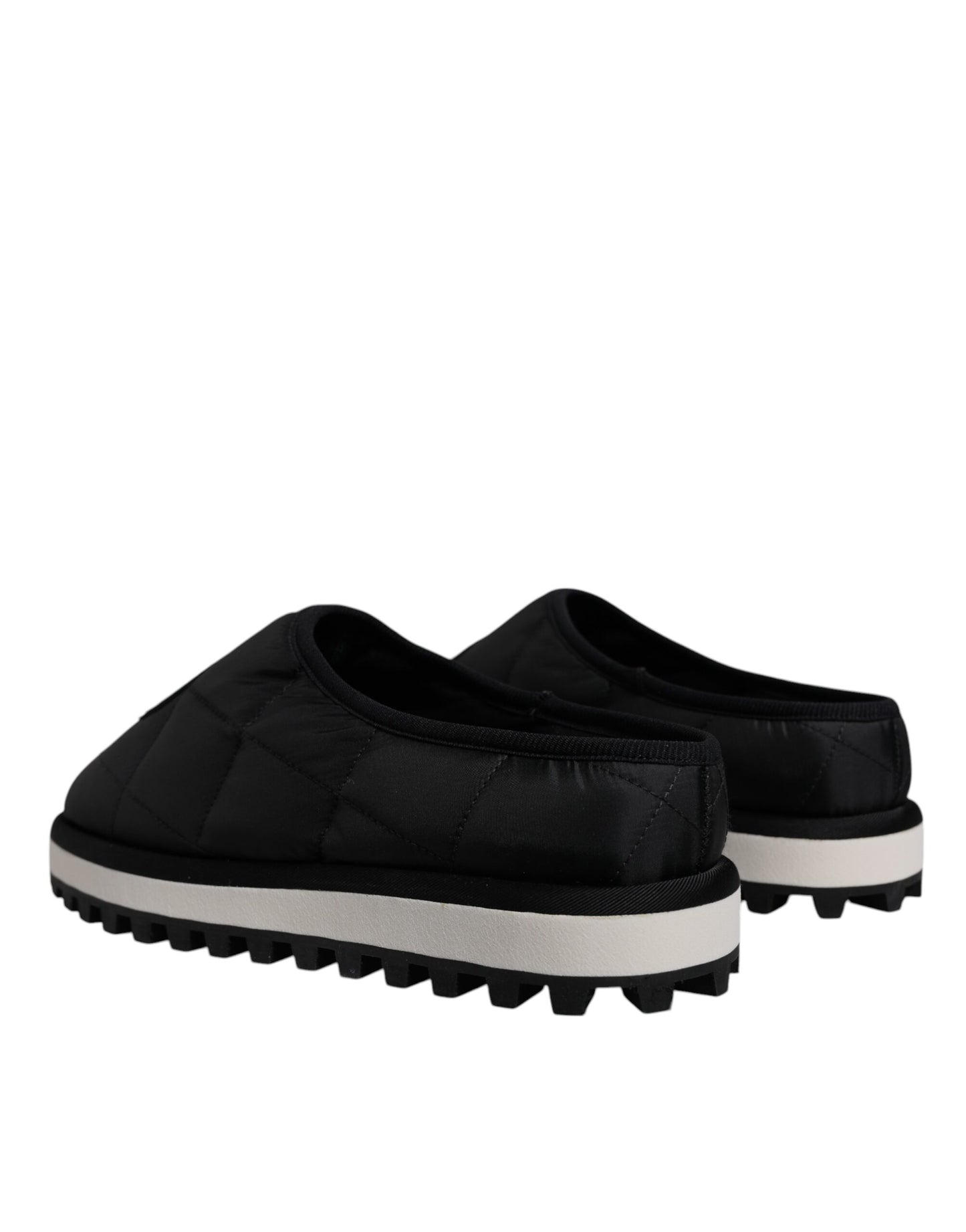Dolce & Gabbana Black Nylon Quilted Logo Patch Sandals Slides Shoes Curated Luxury Accessories by Orvyn