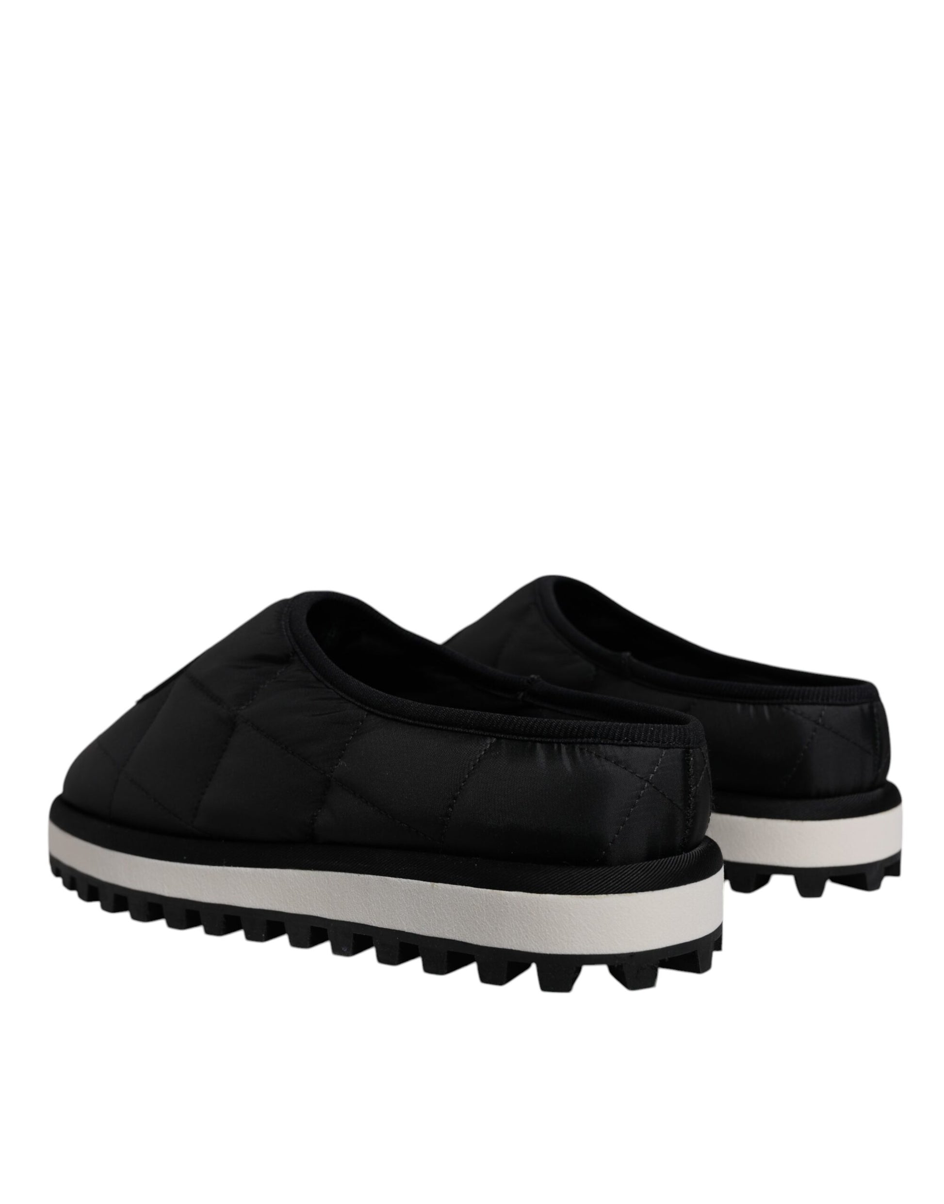 Dolce & Gabbana Black Nylon Quilted Logo Patch Sandals Slides Shoes Curated Luxury Accessories by Orvyn