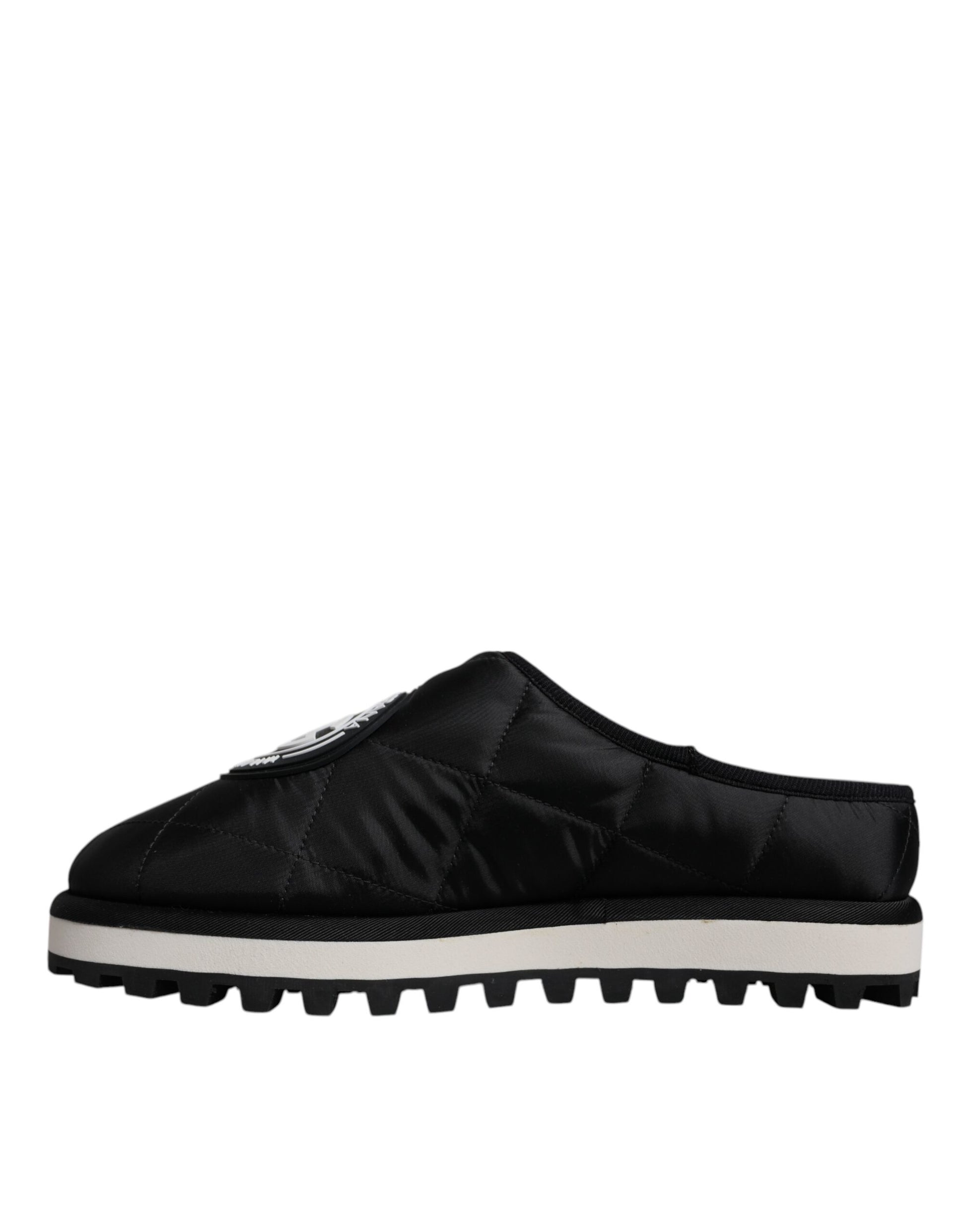 Dolce & Gabbana Black Nylon Quilted Logo Patch Sandals Slides Shoes Curated Luxury Accessories by Orvyn