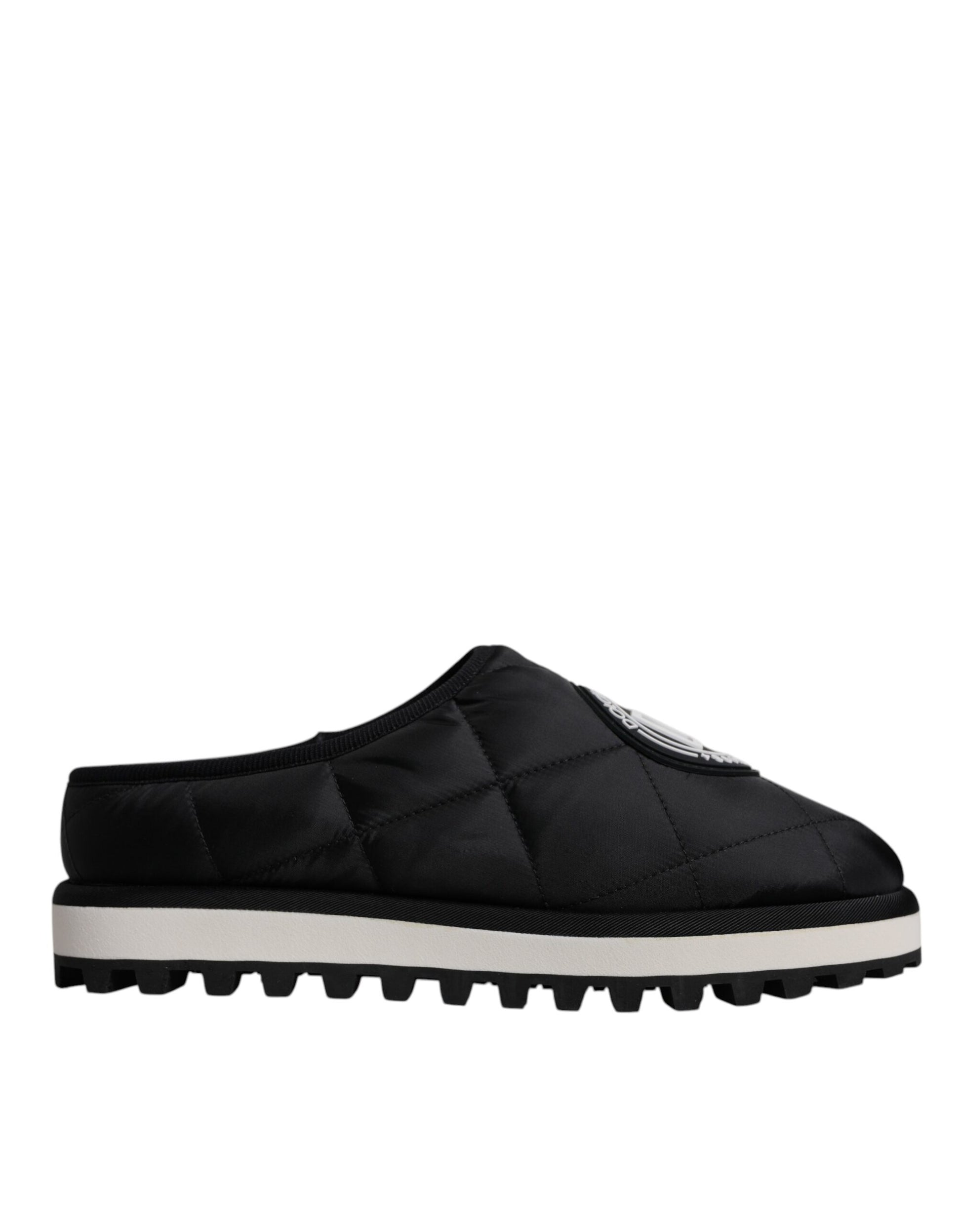 Dolce & Gabbana Black Nylon Quilted Logo Patch Sandals Slides Shoes Curated Luxury Accessories by Orvyn