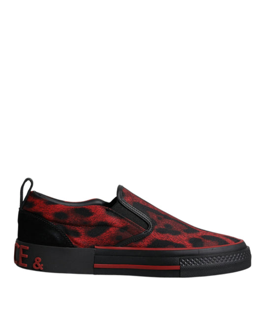 Dolce & Gabbana Red Black Leopard Cotton Men Low Top Sneakers Shoes Curated Luxury Accessories by Orvyn