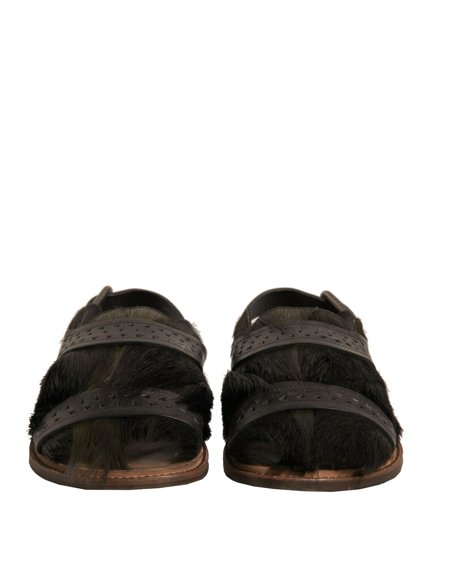 Dolce & Gabbana Green Gazelle Hair Leather Flats Sandals Shoes Curated Luxury Accessories by Orvyn