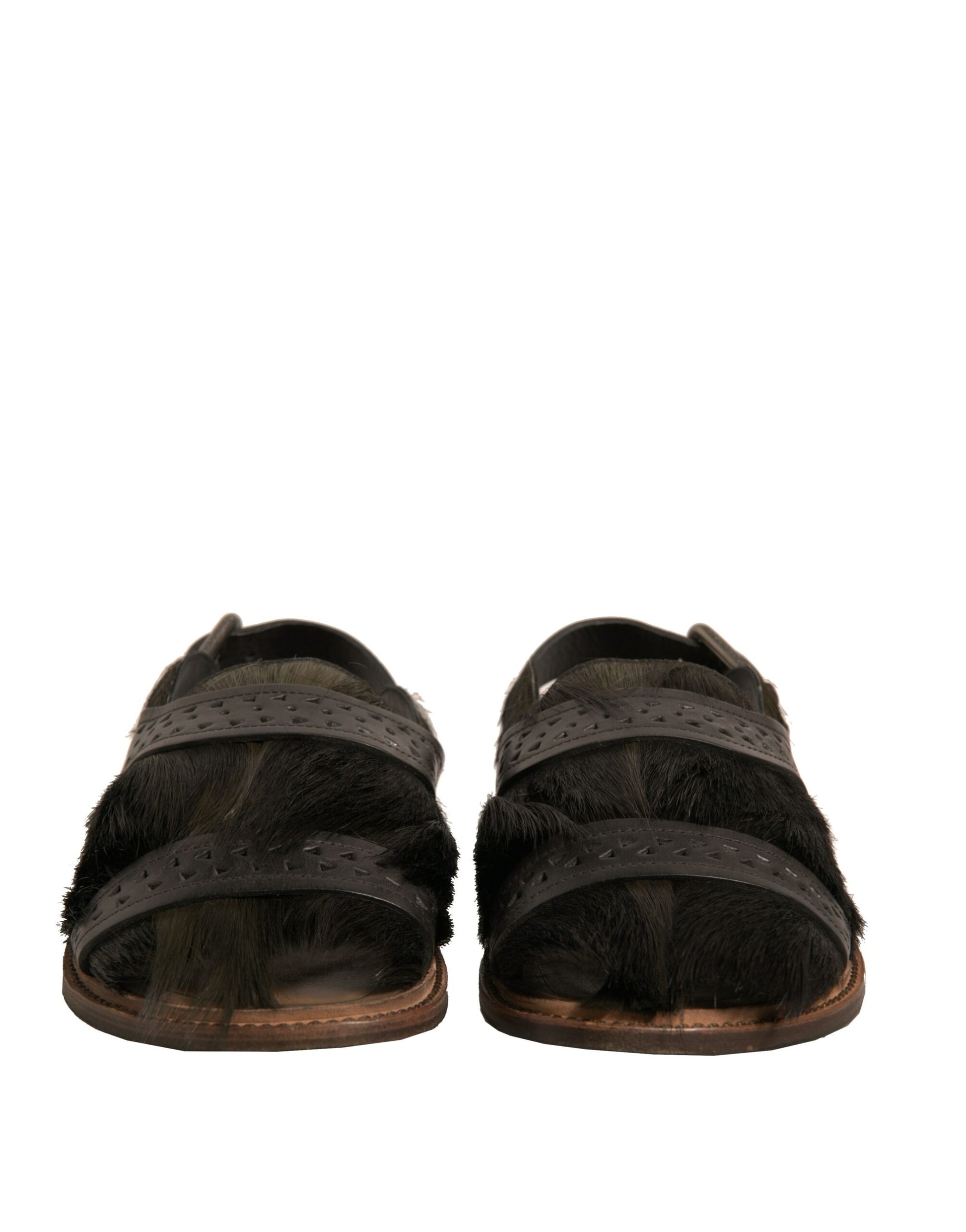 Dolce & Gabbana Green Gazelle Hair Leather Flats Sandals Shoes Curated Luxury Accessories by Orvyn