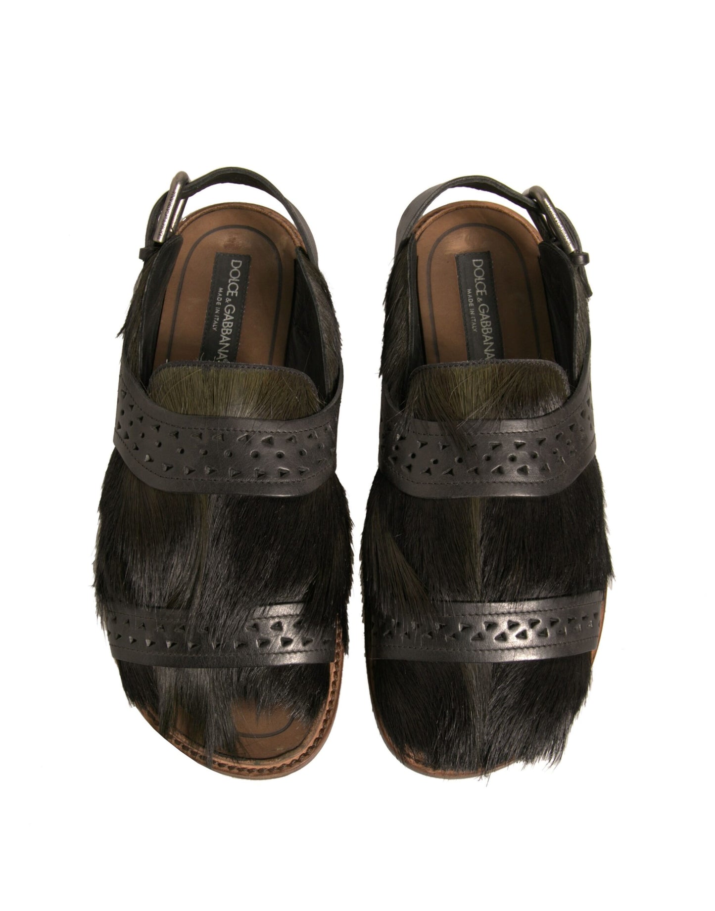 Dolce & Gabbana Green Gazelle Hair Leather Flats Sandals Shoes Curated Luxury Accessories by Orvyn