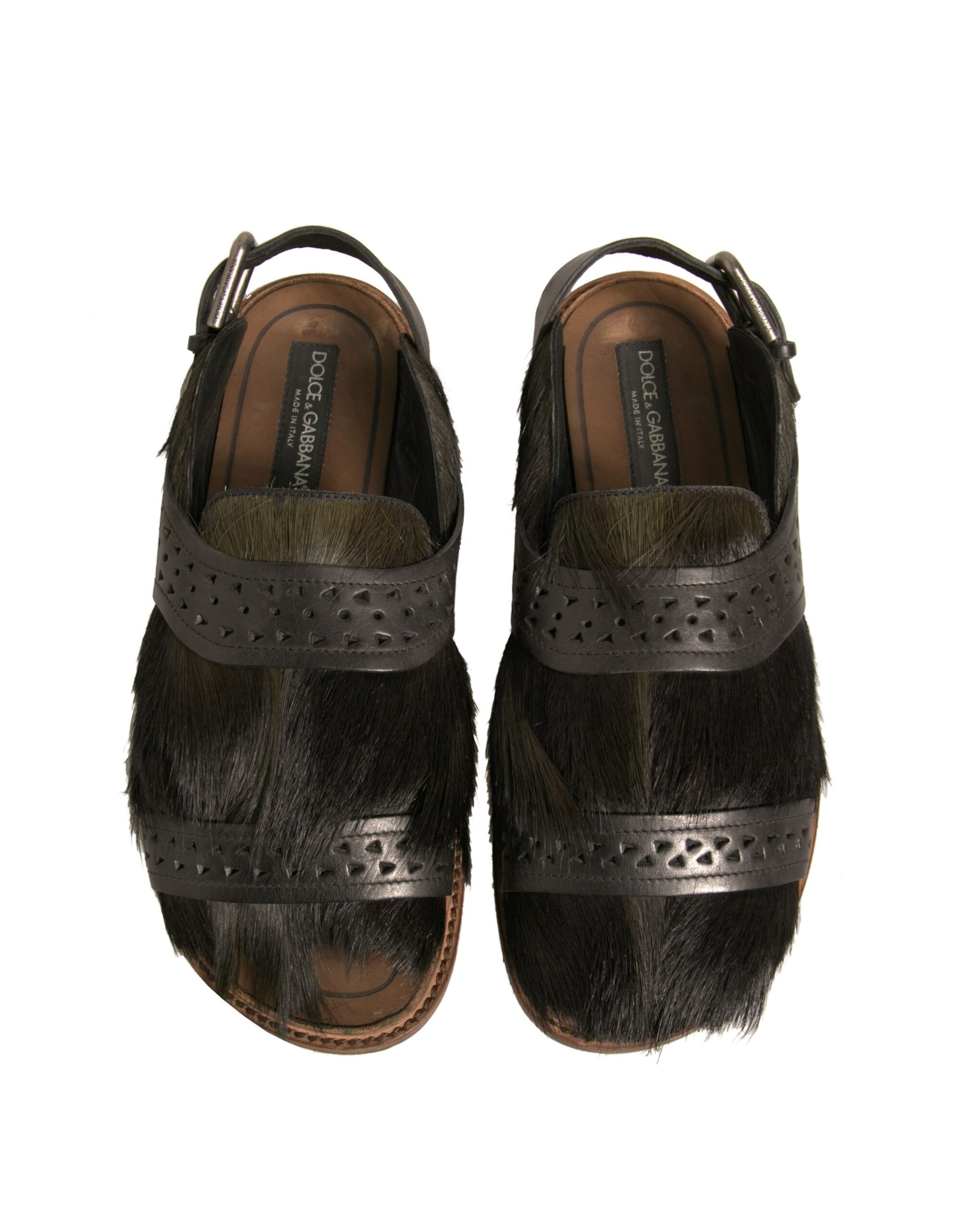 Dolce & Gabbana Green Gazelle Hair Leather Flats Sandals Shoes Curated Luxury Accessories by Orvyn