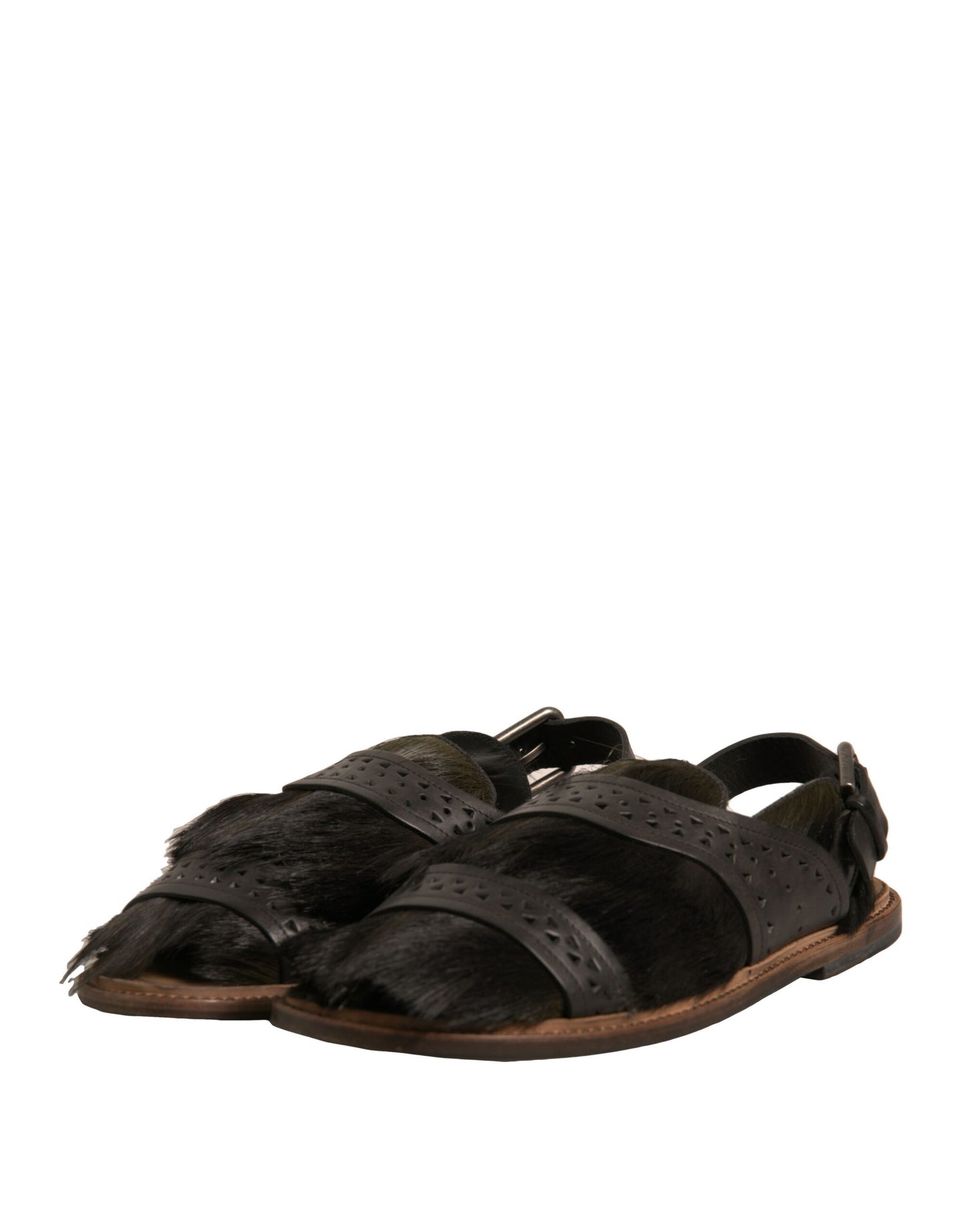 Dolce & Gabbana Green Gazelle Hair Leather Flats Sandals Shoes Curated Luxury Accessories by Orvyn