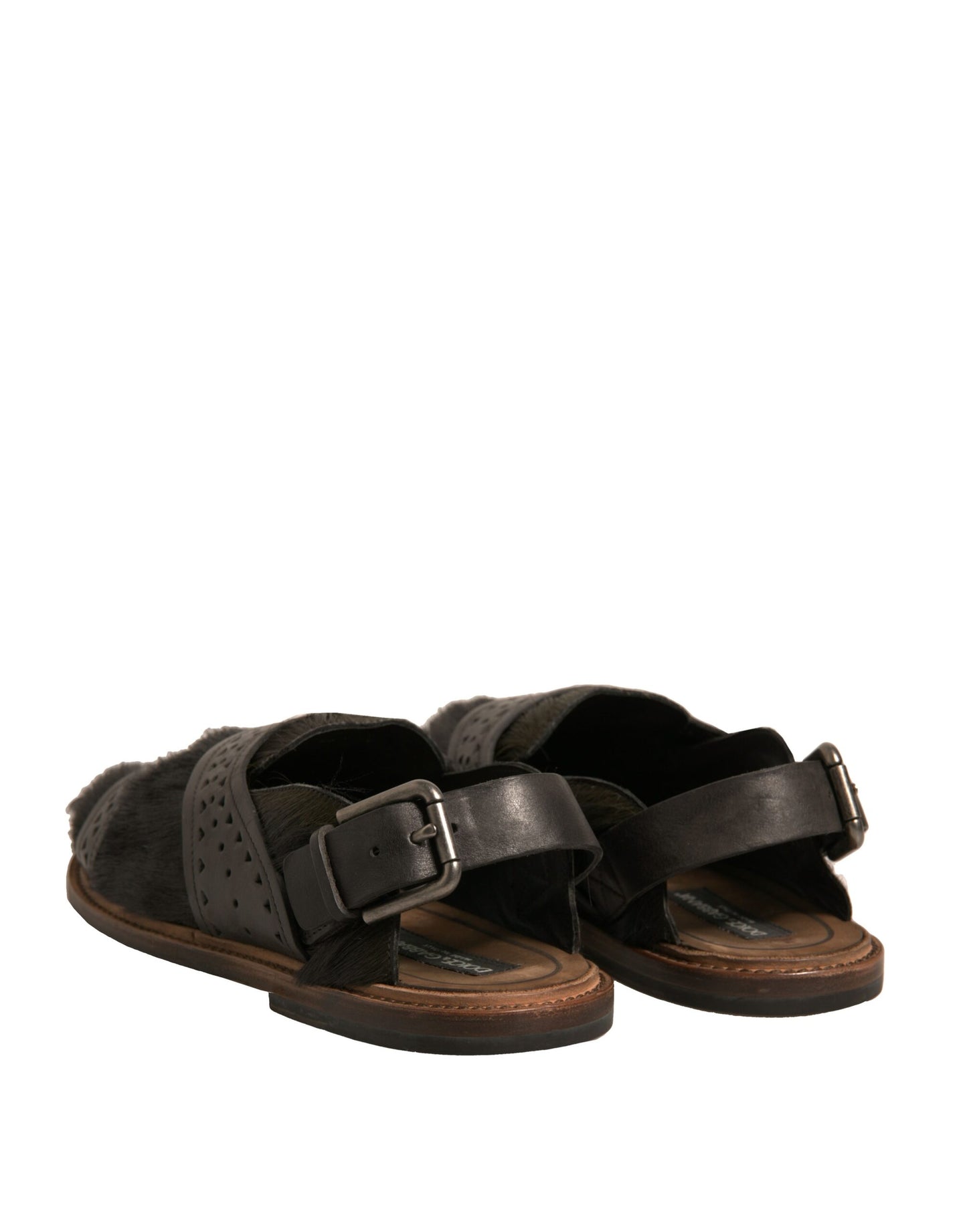 Dolce & Gabbana Green Gazelle Hair Leather Flats Sandals Shoes Curated Luxury Accessories by Orvyn