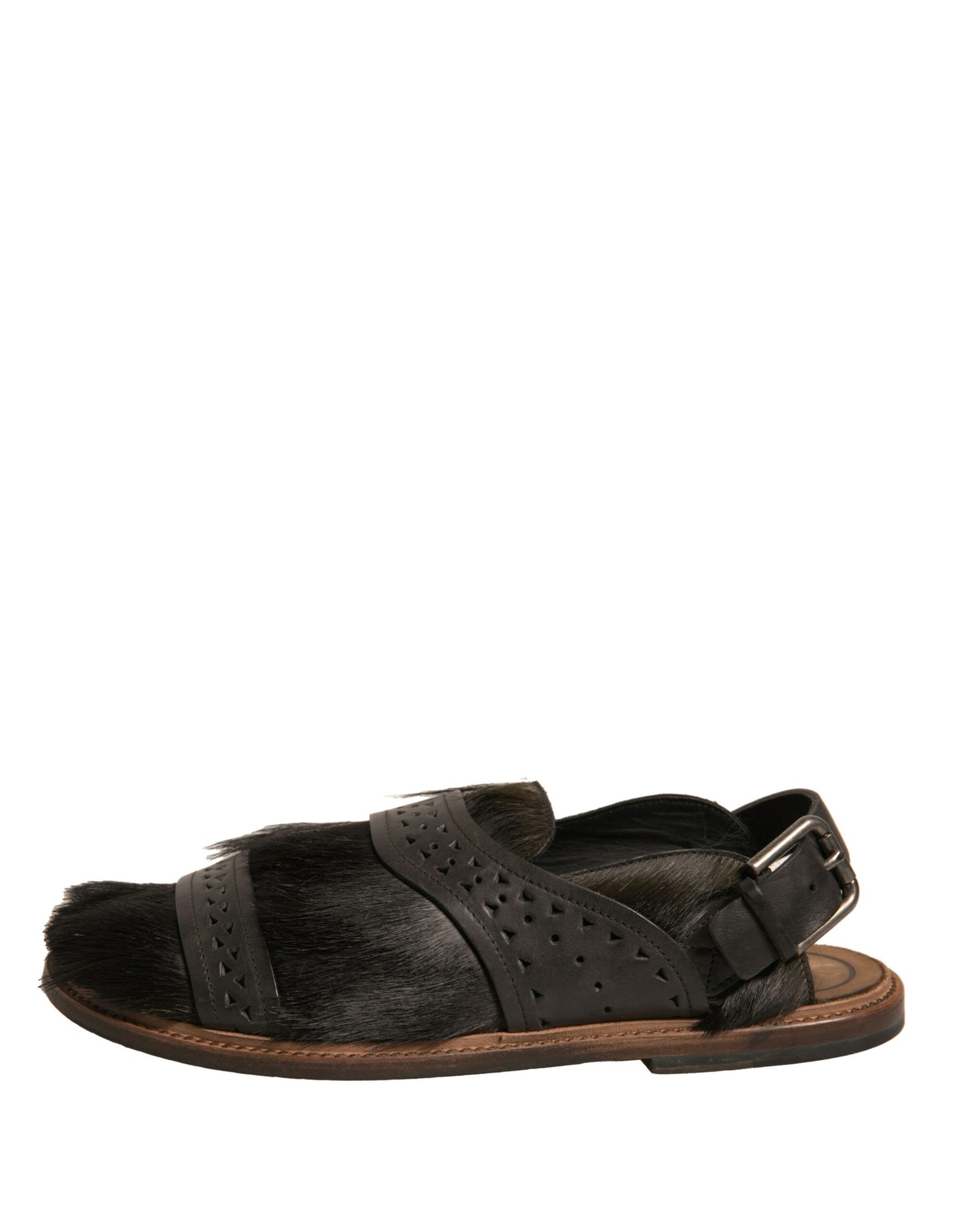 Dolce & Gabbana Green Gazelle Hair Leather Flats Sandals Shoes Curated Luxury Accessories by Orvyn