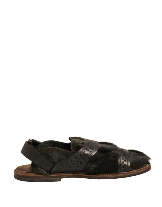 Dolce & Gabbana Green Gazelle Hair Leather Flats Sandals Shoes Curated Luxury Accessories by Orvyn