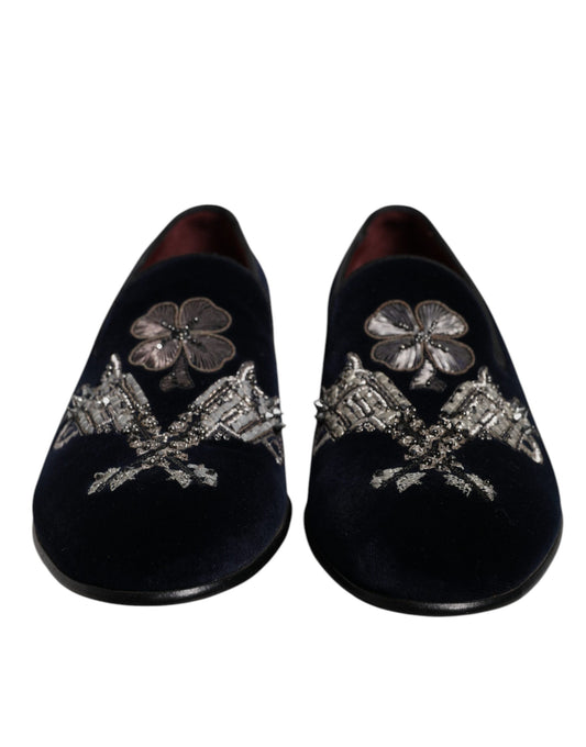 Dolce & Gabbana Black Velvet Floral Gun Loafers Dress Shoes Curated Luxury Accessories by Orvyn
