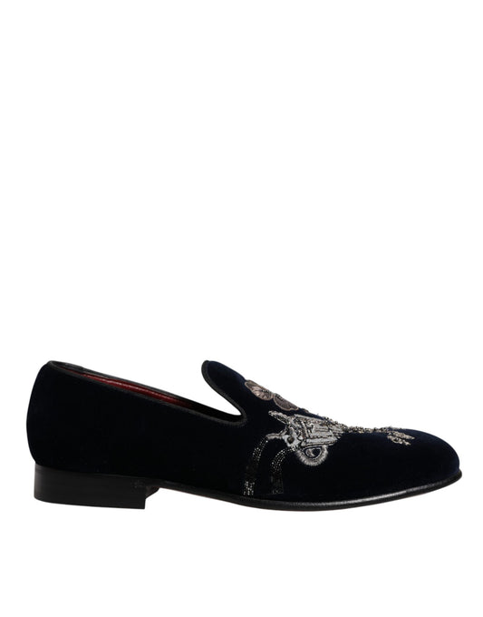 Dolce & Gabbana Black Velvet Floral Gun Loafers Dress Shoes Curated Luxury Accessories by Orvyn