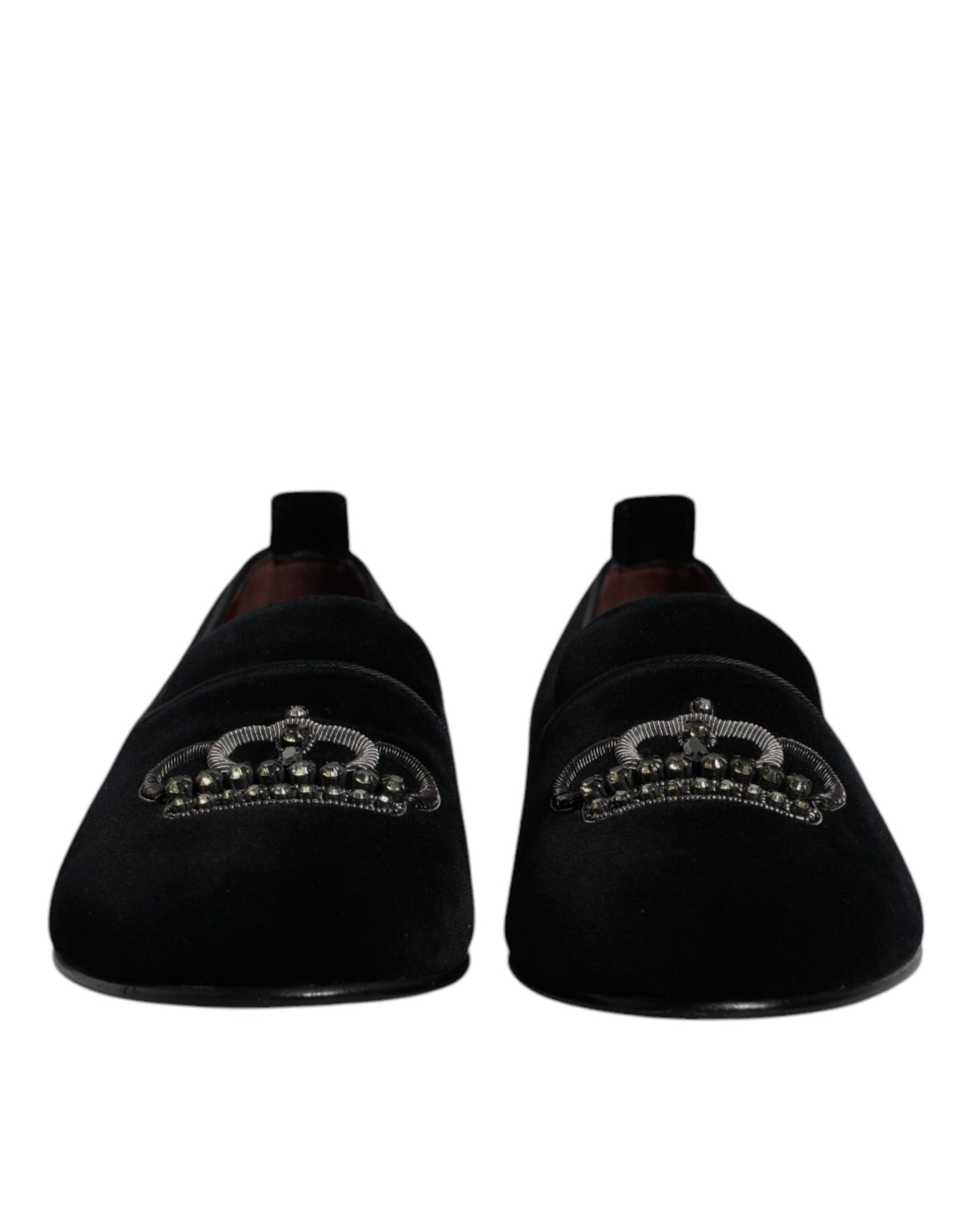 Dolce & Gabbana Black Velvet Crystal Crown Loafers Formal Dress Shoes Curated Luxury Accessories by Orvyn