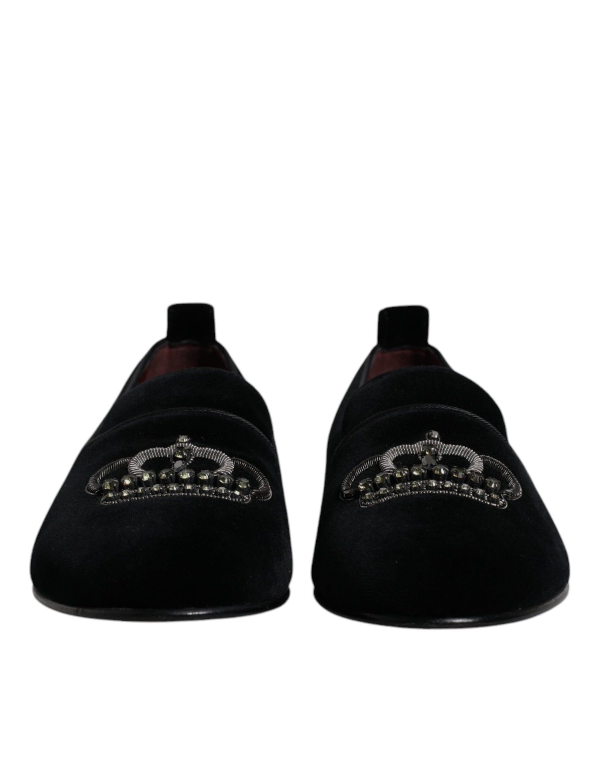 Dolce & Gabbana Black Velvet Crystal Crown Loafers Formal Dress Shoes Curated Luxury Accessories by Orvyn