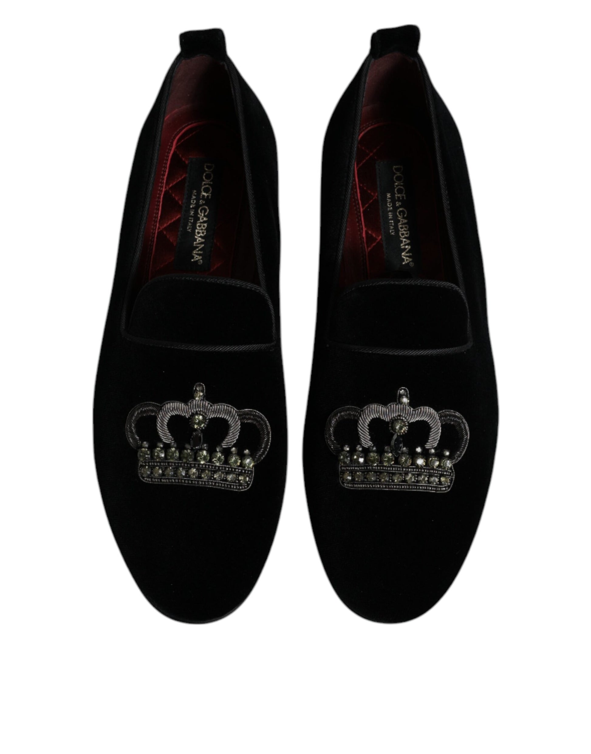 Dolce & Gabbana Black Velvet Crystal Crown Loafers Formal Dress Shoes Curated Luxury Accessories by Orvyn