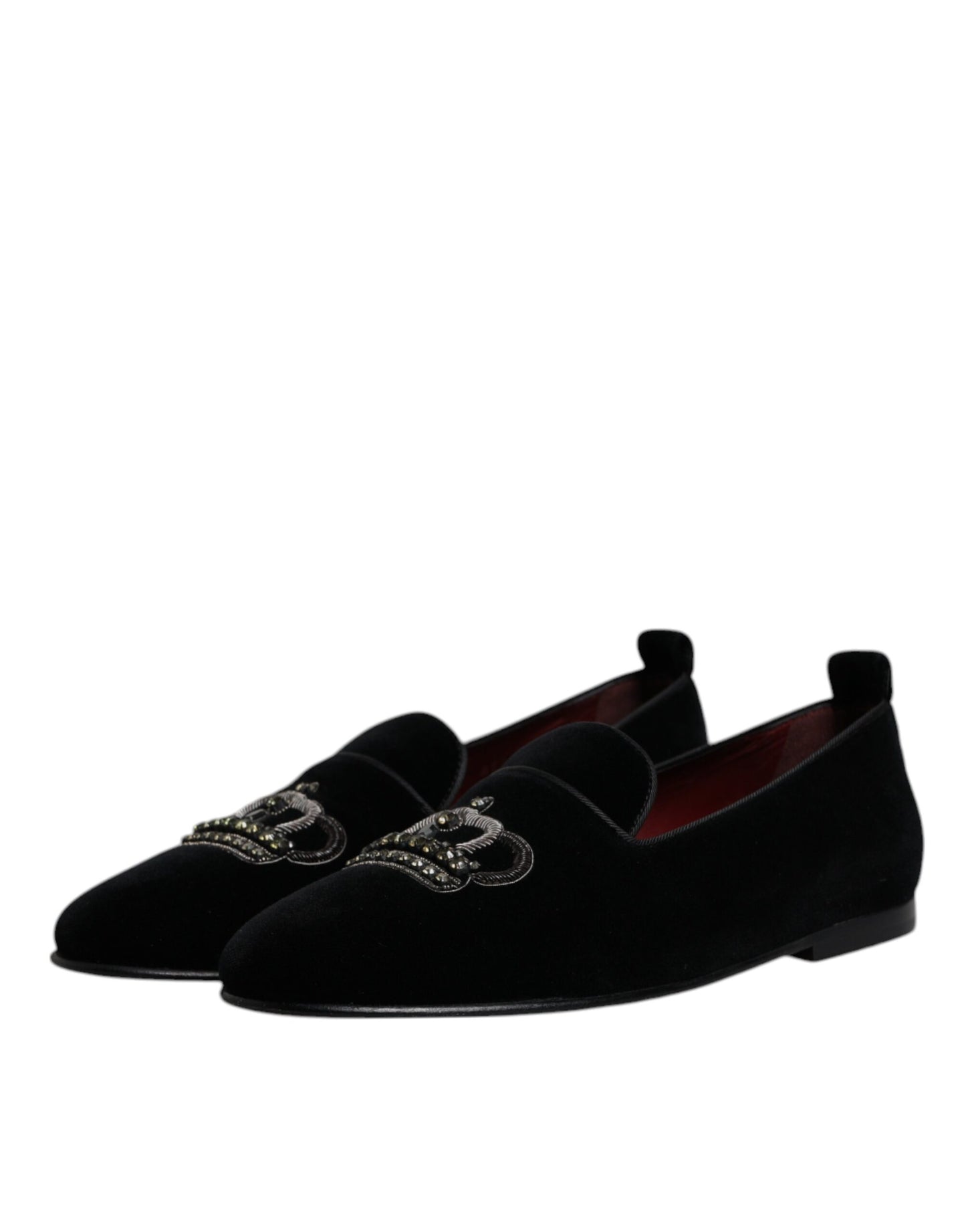 Dolce & Gabbana Black Velvet Crystal Crown Loafers Formal Dress Shoes Curated Luxury Accessories by Orvyn