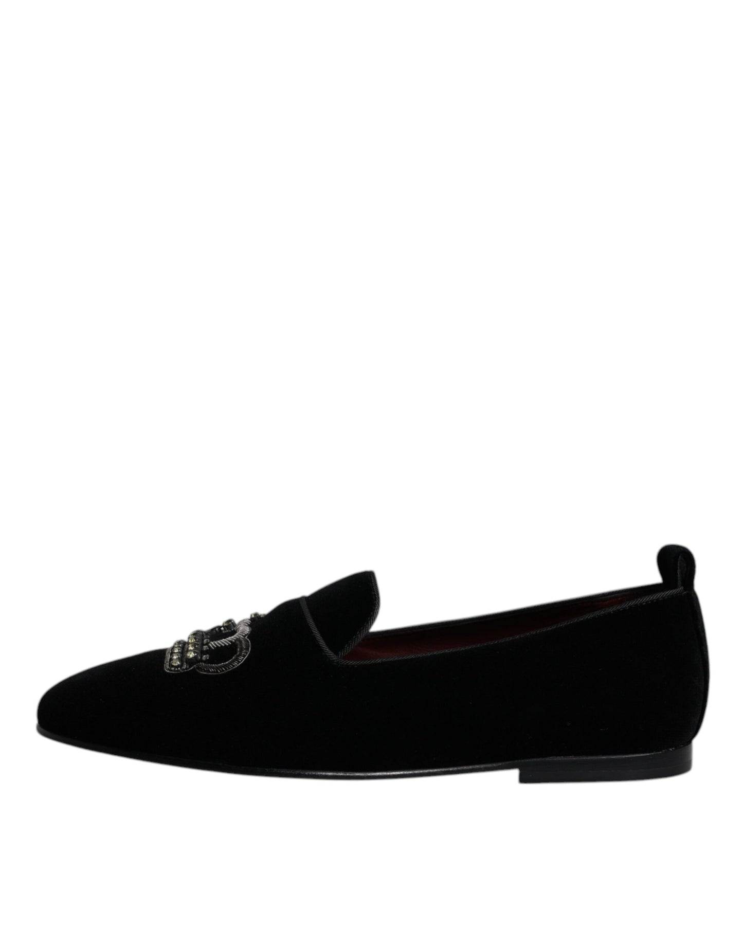 Dolce & Gabbana Black Velvet Crystal Crown Loafers Formal Dress Shoes Curated Luxury Accessories by Orvyn
