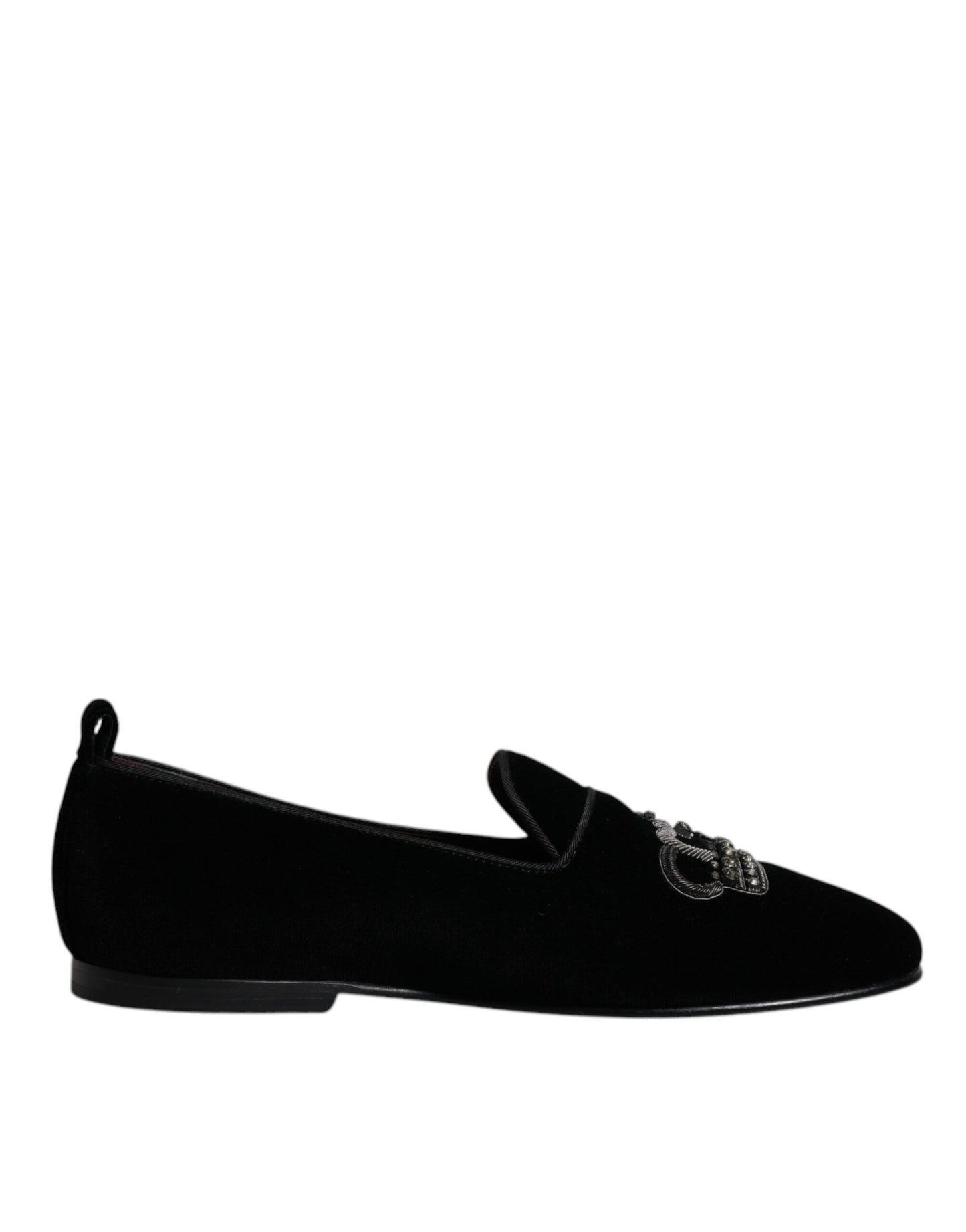 Dolce & Gabbana Black Velvet Crystal Crown Loafers Formal Dress Shoes Curated Luxury Accessories by Orvyn