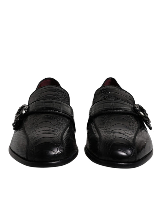 Dolce & Gabbana Black Exotic Leather DG Logo Loafers Formal Dress Shoes Curated Luxury Accessories by Orvyn