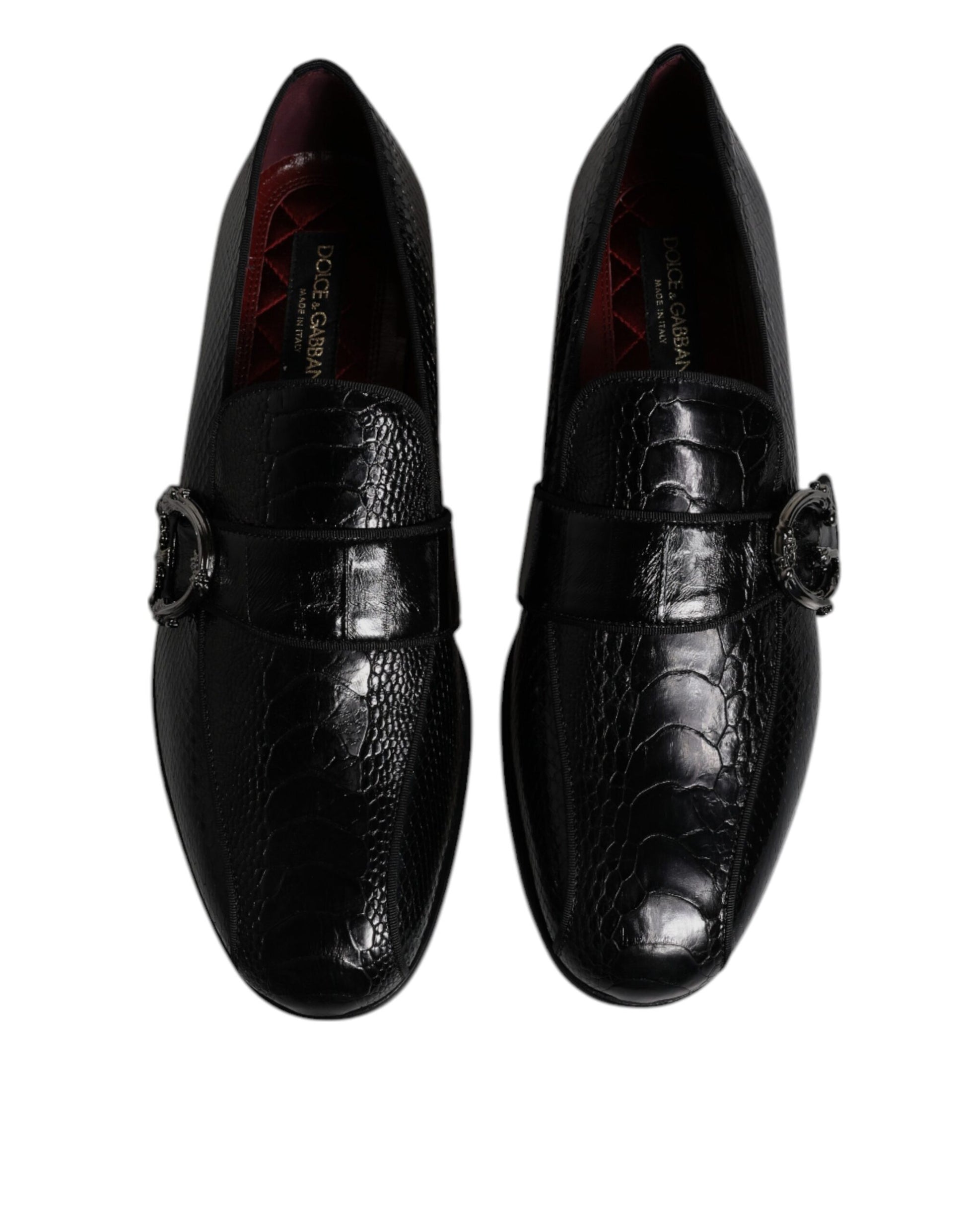 Dolce & Gabbana Black Exotic Leather DG Logo Loafers Formal Dress Shoes Curated Luxury Accessories by Orvyn