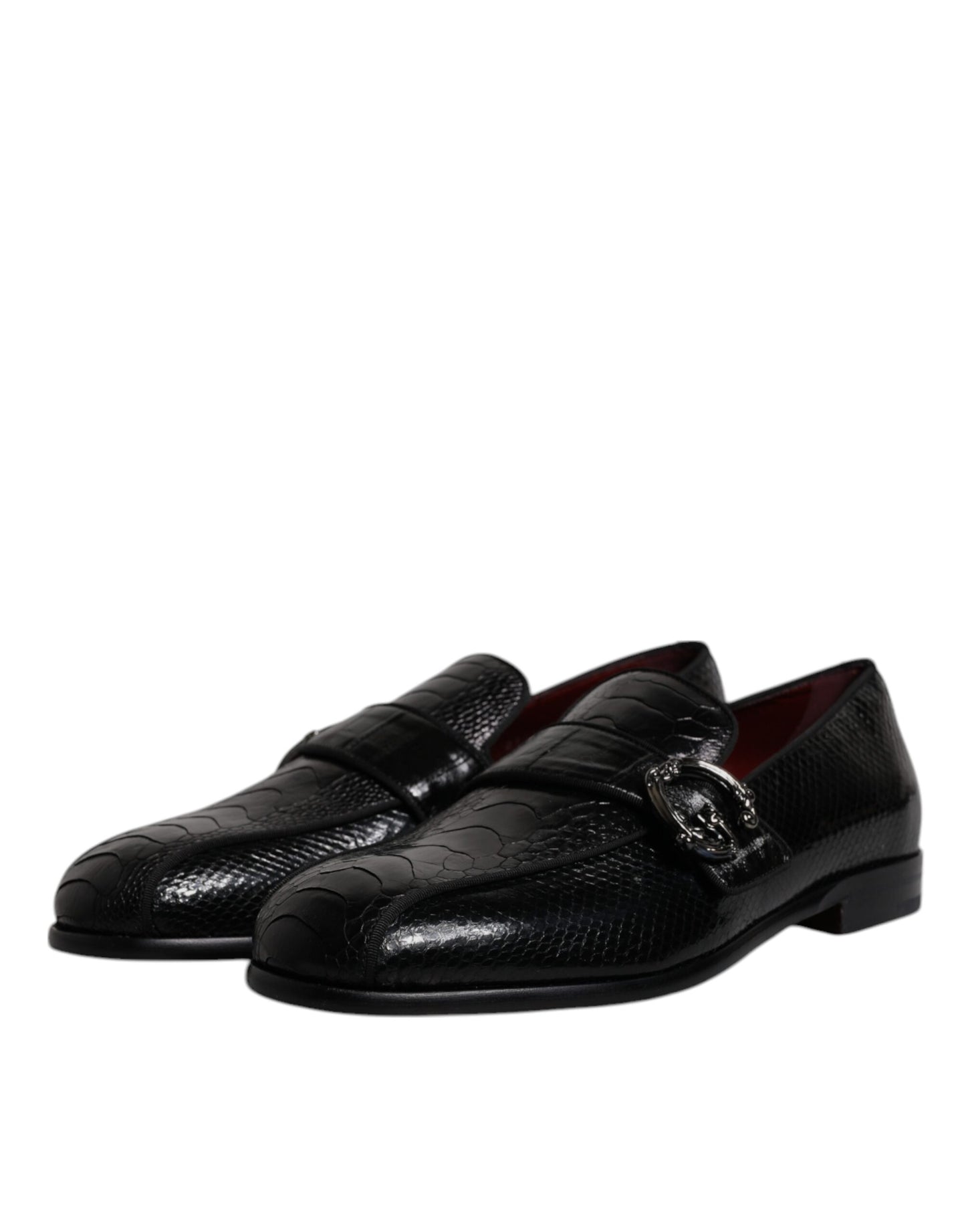 Dolce & Gabbana Black Exotic Leather DG Logo Loafers Formal Dress Shoes Curated Luxury Accessories by Orvyn