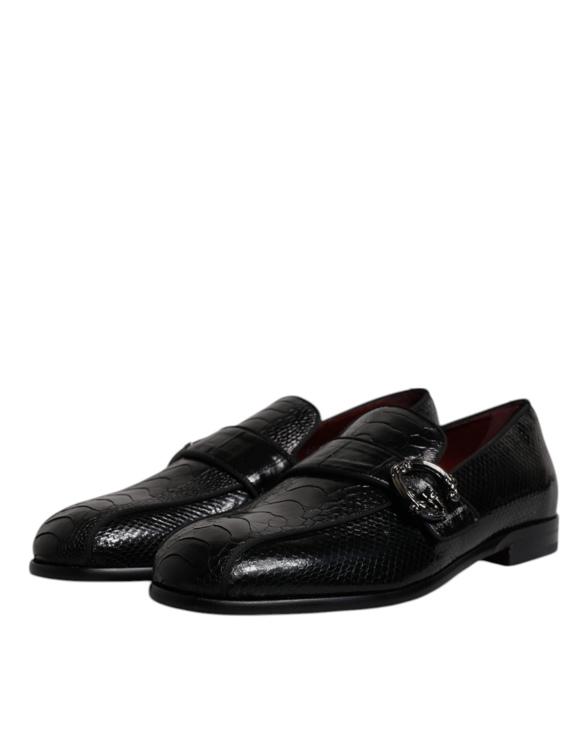 Dolce & Gabbana Black Exotic Leather DG Logo Loafers Formal Dress Shoes Curated Luxury Accessories by Orvyn